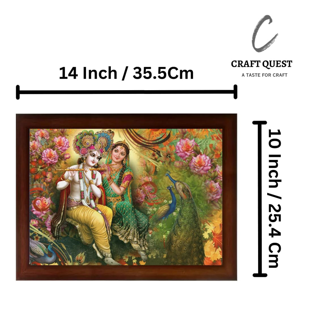 Craft Quest Radha Krishna Sparkle Coated Home Decorative Gift Item Framed Painting (10 X 14 Inches, Brown) RK1013-105