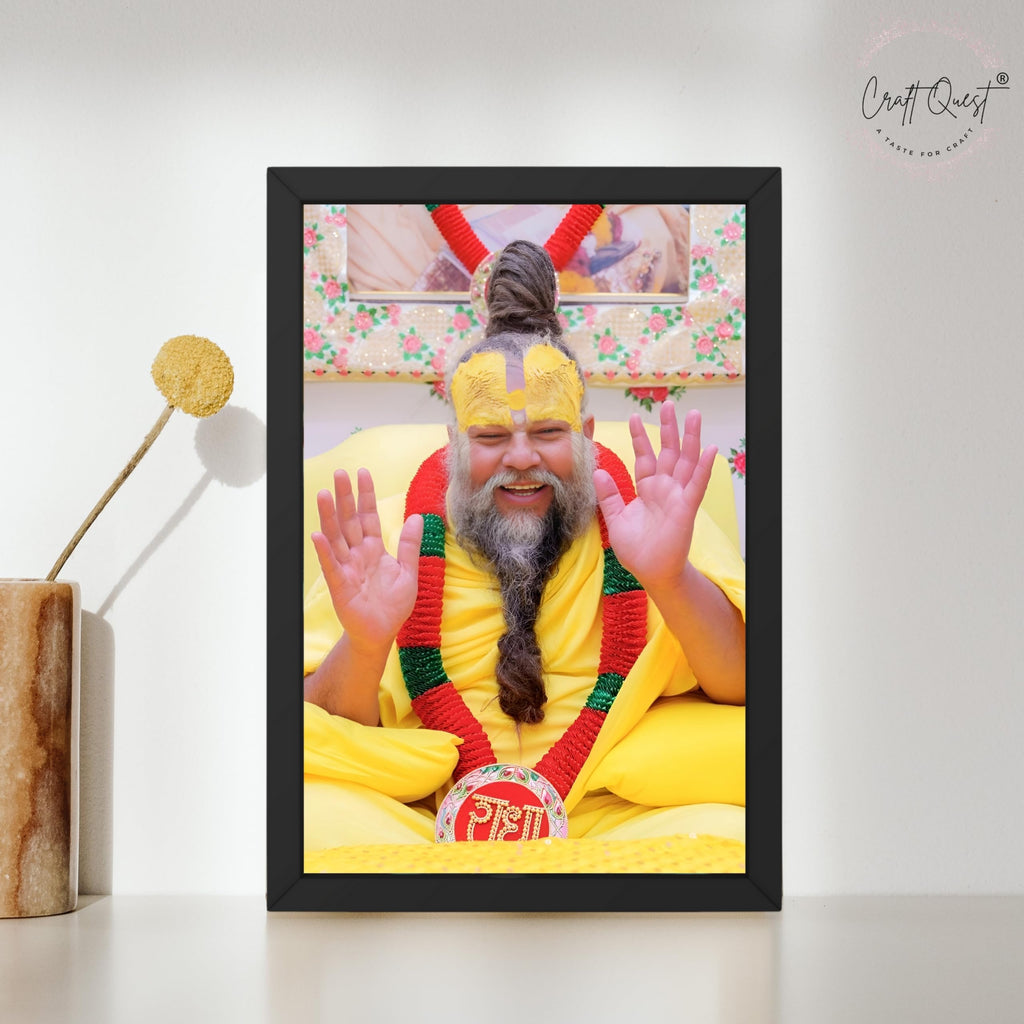 CRAFT QUEST Premanand Ji Maharaj Graceful Smile Small Photo Frame Size 6 X 8 Inches (Black)