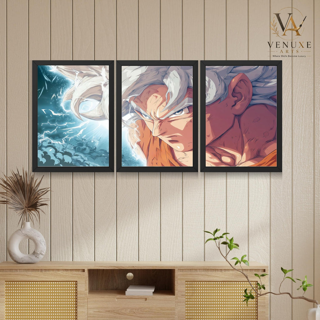 VENUXE ARTS Set Of 3 Anime Characters Wall Framed |Anime Characters Framed Poster for Living Room Bedroom Gaming Room Studio Wall Decor