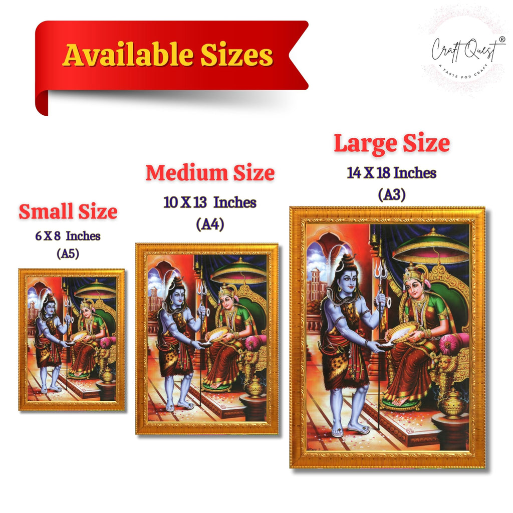 CRAFT QUEST Shiva & Maa Annapurna devi sitting on throne photo frame with Acrylic Glass for Kitchen, Food & Prosperity Blessing Hindu Wall Decor