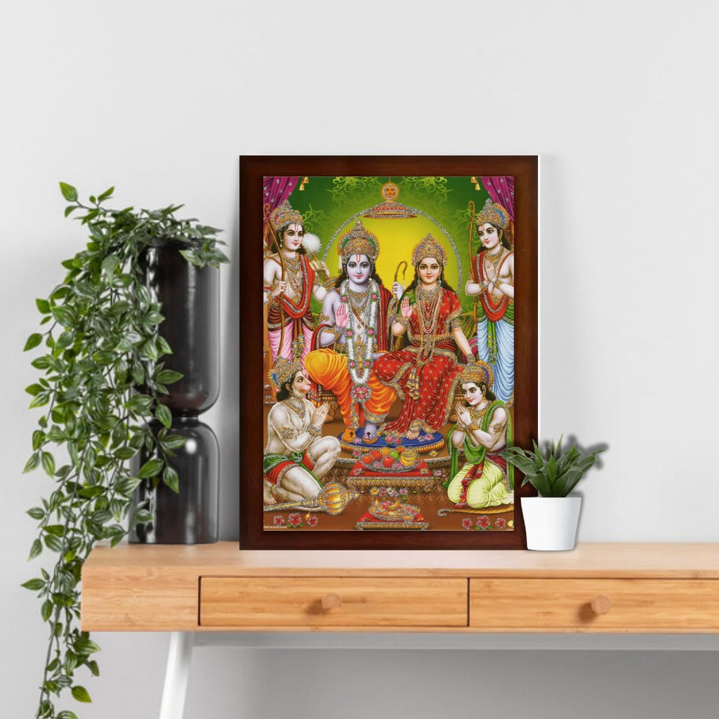 CRAFT QUEST Shree Ram Darbar Sparkle Coated with Frame Home Decorative Gift Item Painting (14 X 10 Inches, Synthetic, Multicolour, Religious)