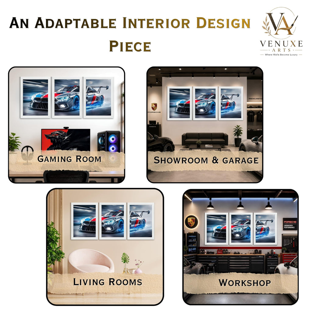 VENUXE ARTS Set Of 3 Big Sports Cars Framed Posters Gift Items for Boys Room Wall Decoration Bedroom Living Room Office Studio Décor | Car Poster Frame for Wall Décor