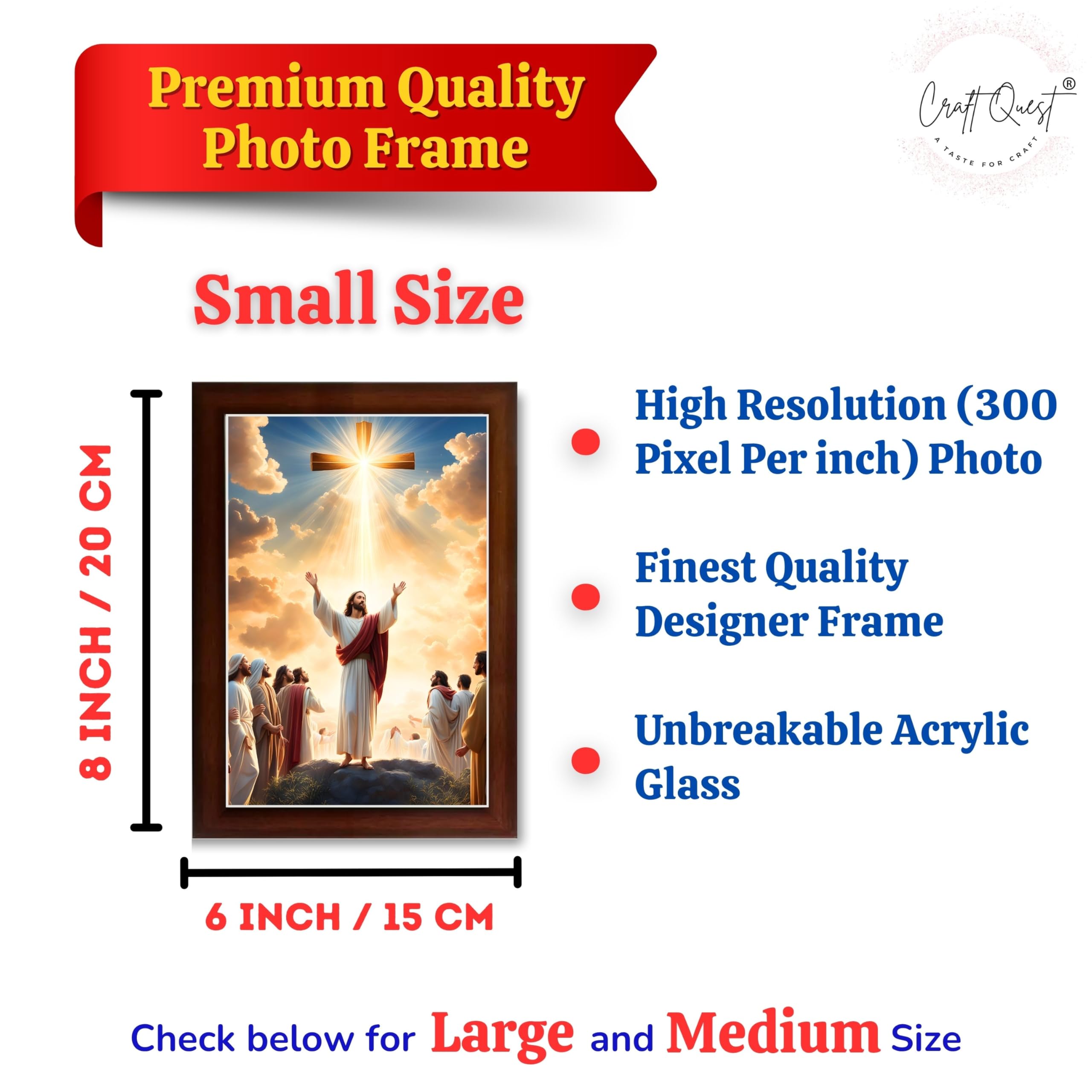 CRAFT QUEST Jesus Christ Photo Frame Spiritual Christian Wall Décor Item for Room and Prayer