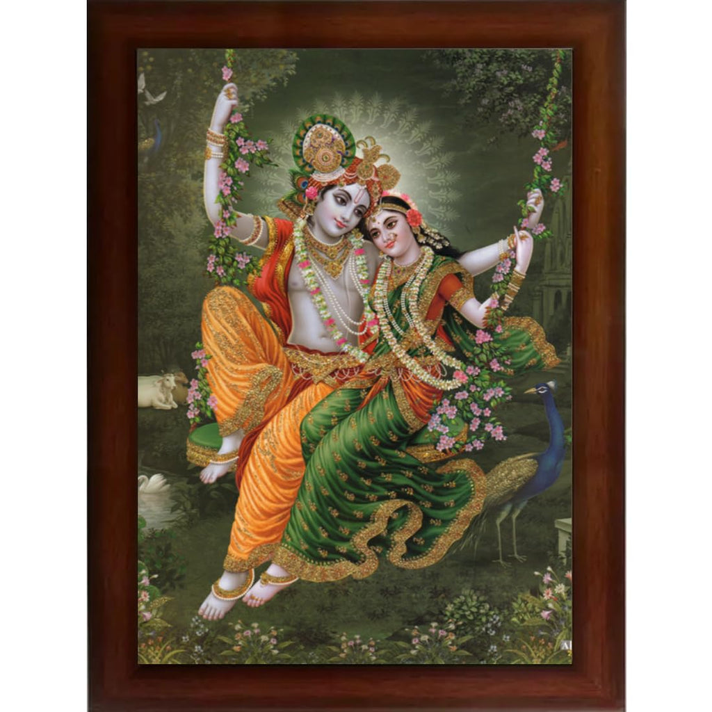 Craft Quest Radha Krishna Sparkle Coated Home Decorative Gift Item Framed Painting (10 X 14 Inches, Brown) RK1013-113