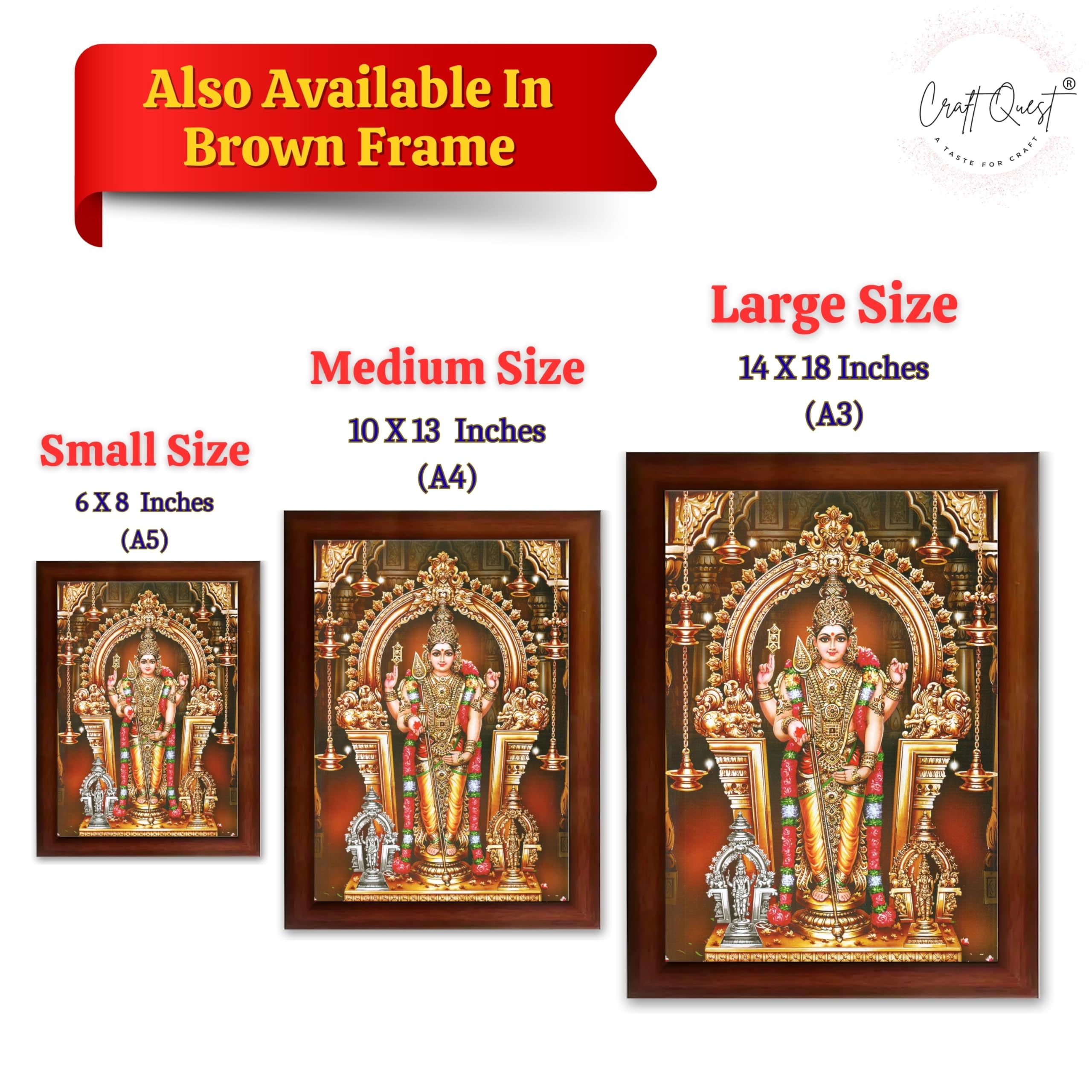 CRAFT QUEST Tiruchendur Murugan Lord Subramanya Swamy Wall Photo Frame | South God Picture Frame for Home, Office, Temple & Gifting
