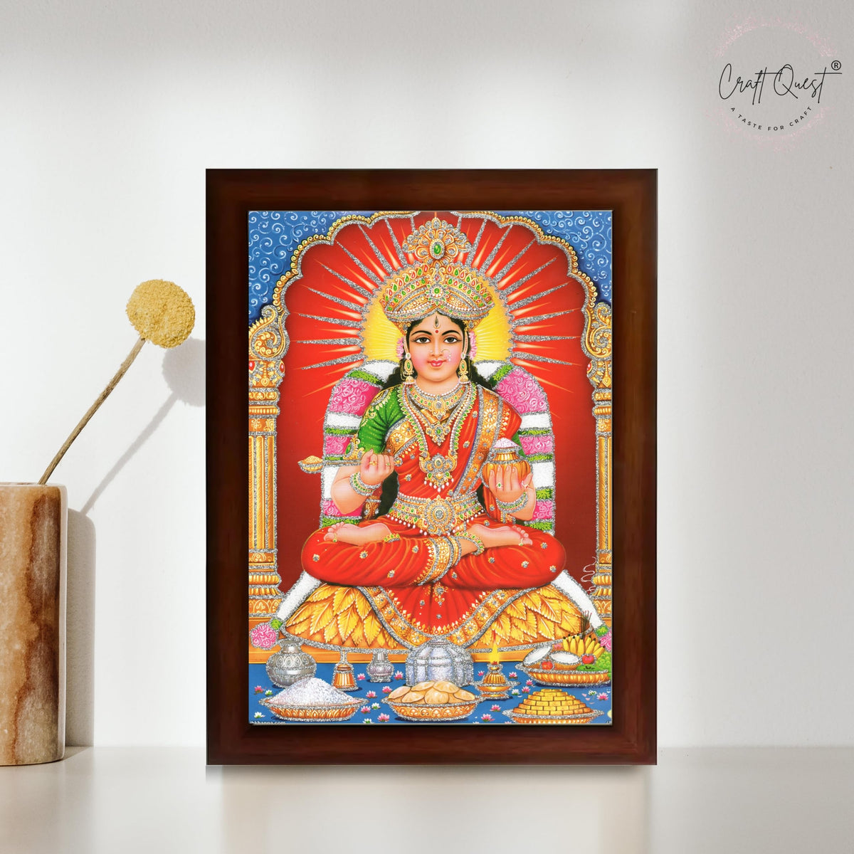 CRAFT QUEST Maa Annapurna devi sitting on throne photo frame with Acrylic glass for Kitchen Worship
