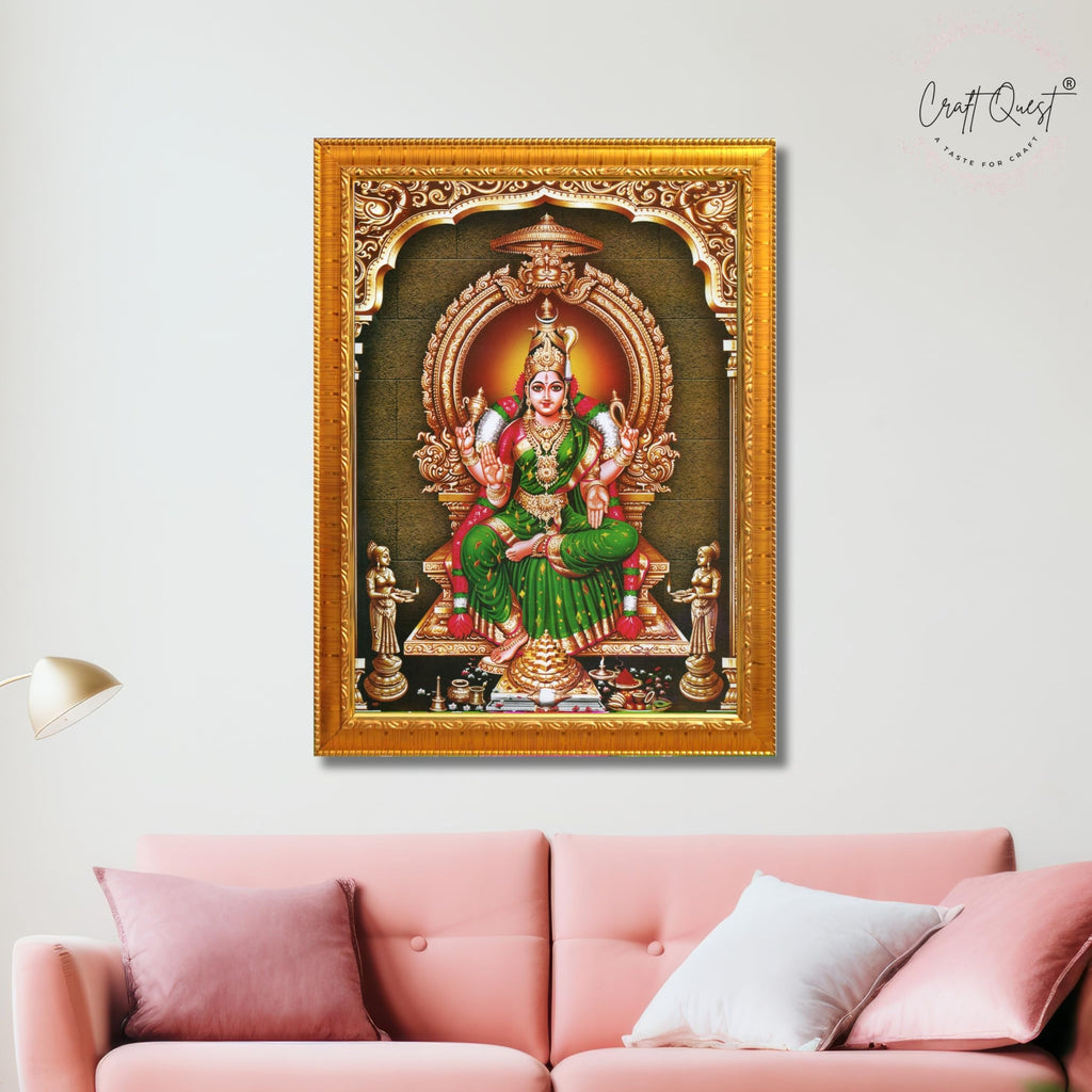 CRAFT QUEST Bhuvaneshwari Devi Amman Bhuvneshwari Mata Wall Painting Framed Home Decor | Religious Hindu God Picture Frame for Home, Office, Temple & Gifting