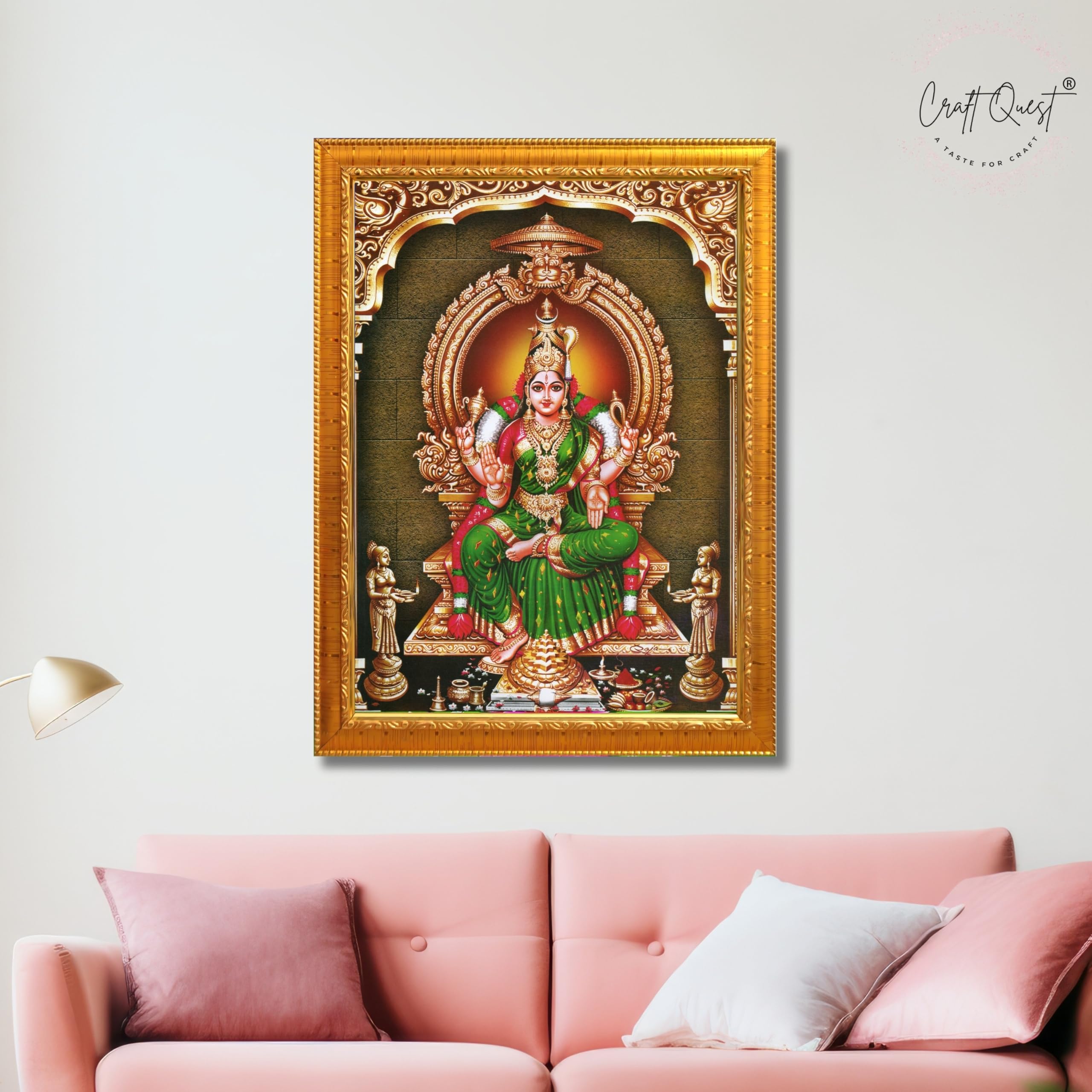 CRAFT QUEST Bhuvaneshwari Devi Amman Bhuvneshwari Mata Wall Painting Framed Home Decor | Religious Hindu God Picture Frame for Home, Office, Temple & Gifting