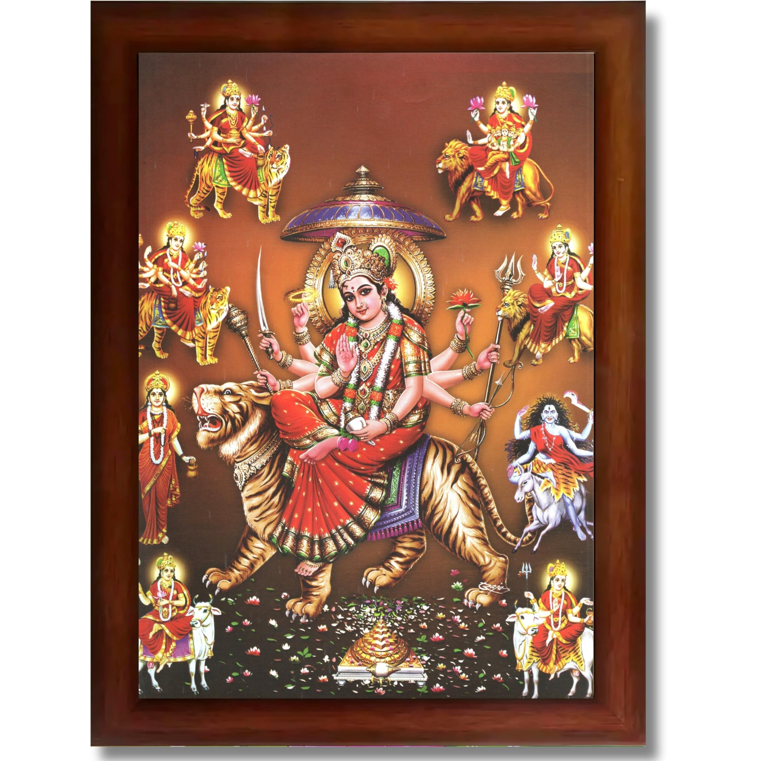 CRAFT QUEST Durga Maa Mata Goddess Nav Navadurga Navdurga Wall Painting Photo Framed, Blessing Hindu Wall Decor