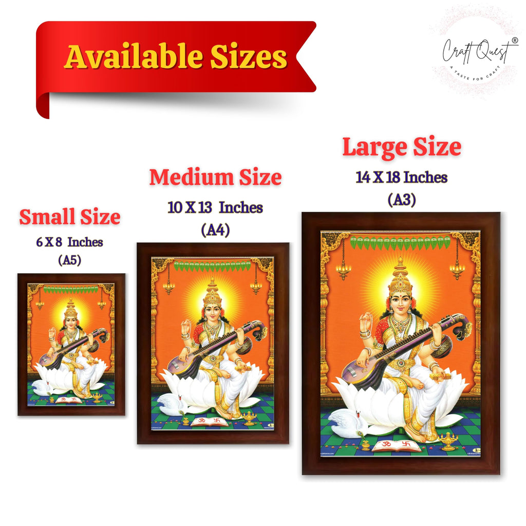 CRAFT QUEST Saraswati Devi Goddess Saraswathi Maa Wall Painting For Home Décor Synthetic wood Framed