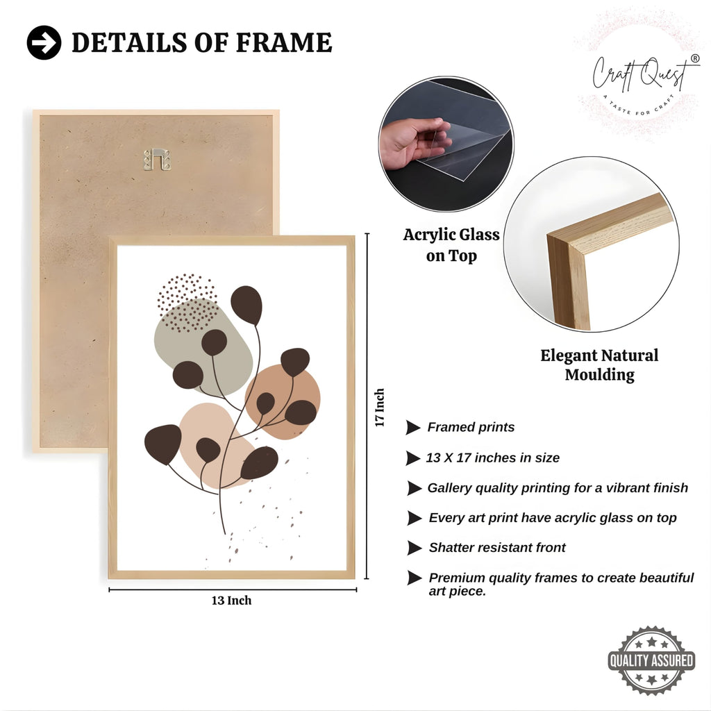 CRAFT QUEST Wall Art Decor Paintings | Set of 3 BOHO Wall Art Frames for Home Decoratio | Ideal for Living Room, Office & Bedroom