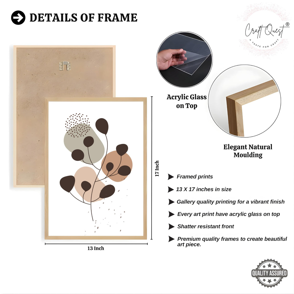 CRAFT QUEST Wall Art Decor Paintings | Set of 3 BOHO Wall Art Frames for Home Decoratio | Ideal for Living Room, Office & Bedroom