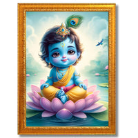CRAFT QUEST Cute Baby Krishna HD Print | Little Krishna Frame for Home Temple, Office Desk, Décor Item