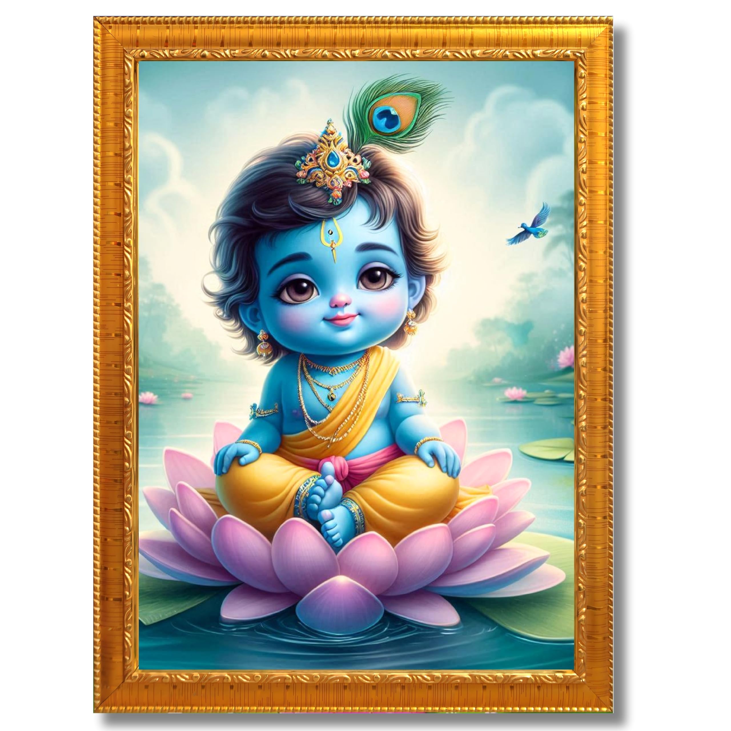 CRAFT QUEST Cute Baby Krishna HD Print | Little Krishna Frame for Home Temple, Office Desk, Décor Item