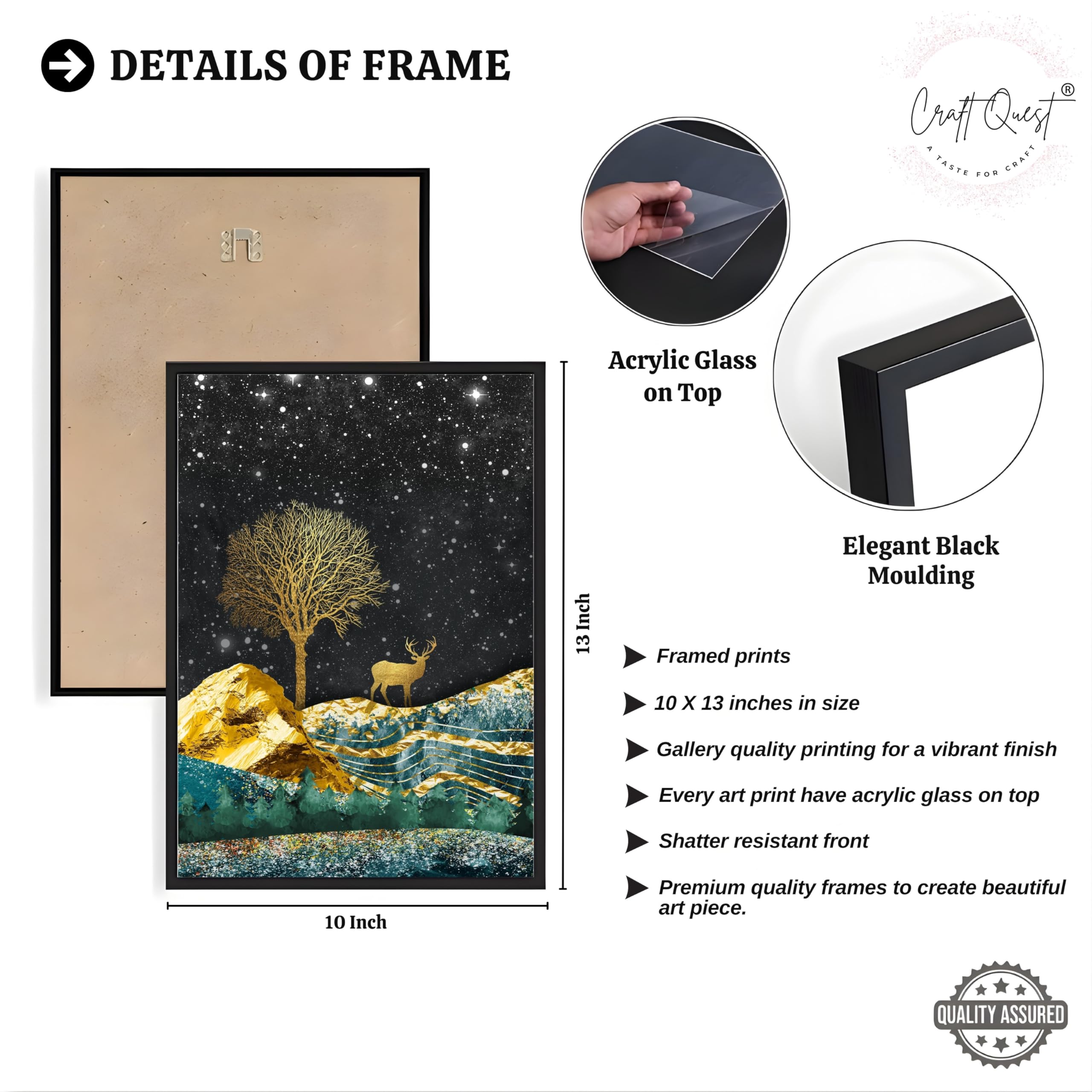 CRAFT QUEST Modern Art Landscape With Turquoise Mountains & Golden Trees Wall Art | Set of 3 Frames for Home Decoration | Ideal for Living Room, Bedroom & Offices