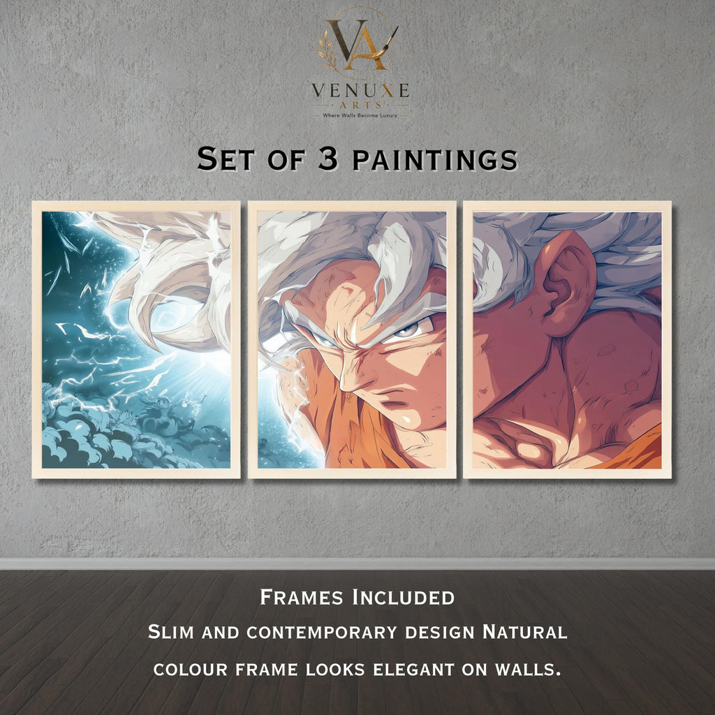 VENUXE ARTS Set Of 3 Anime Characters Wall Framed |Anime Characters Framed Poster for Living Room Bedroom Gaming Room Studio Wall Decor