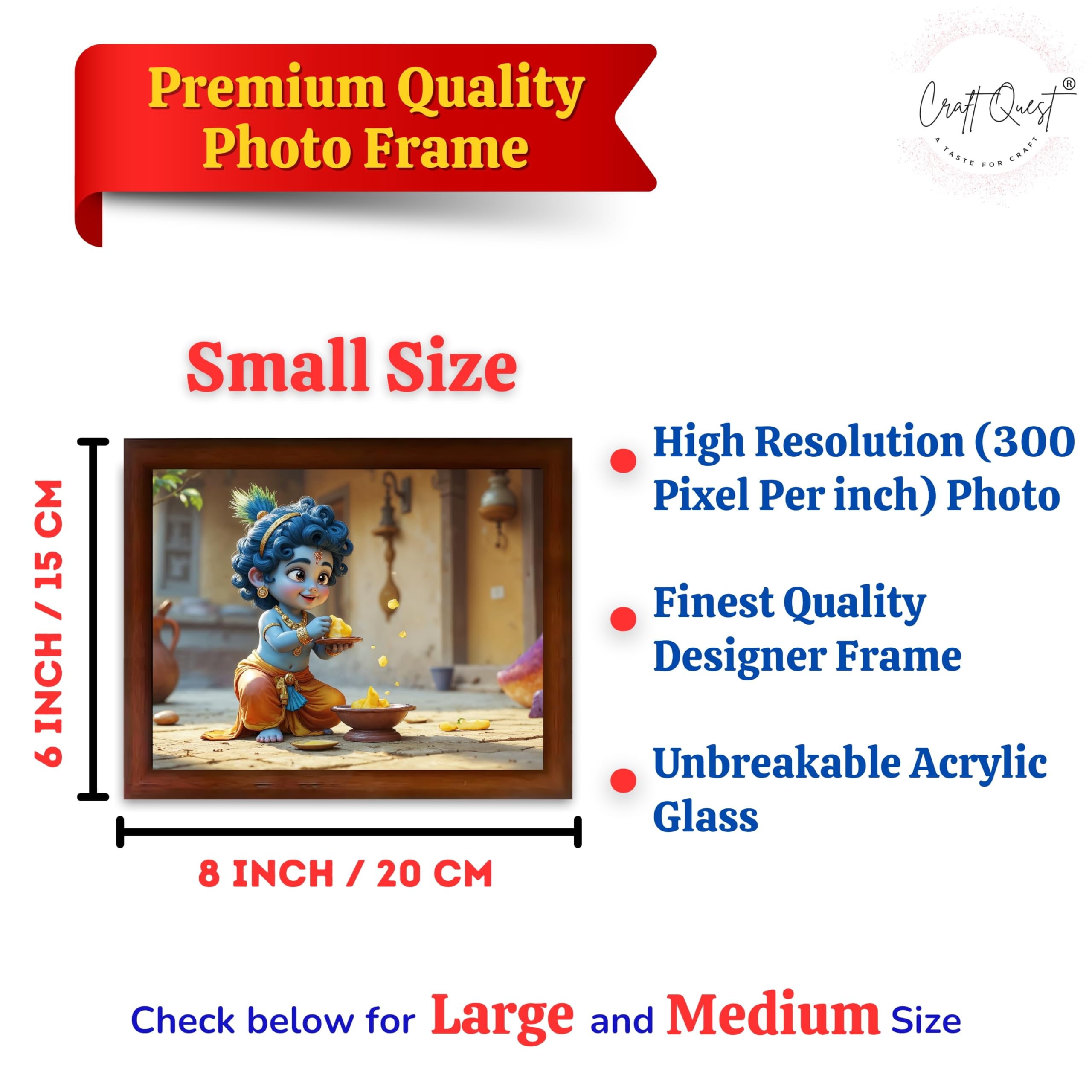 CRAFT QUEST Shri Bal Gopal Painting | Baby Krishna Photo Frame | Krishna Photo Frames for Walls, Home, Living Room and Home Décor