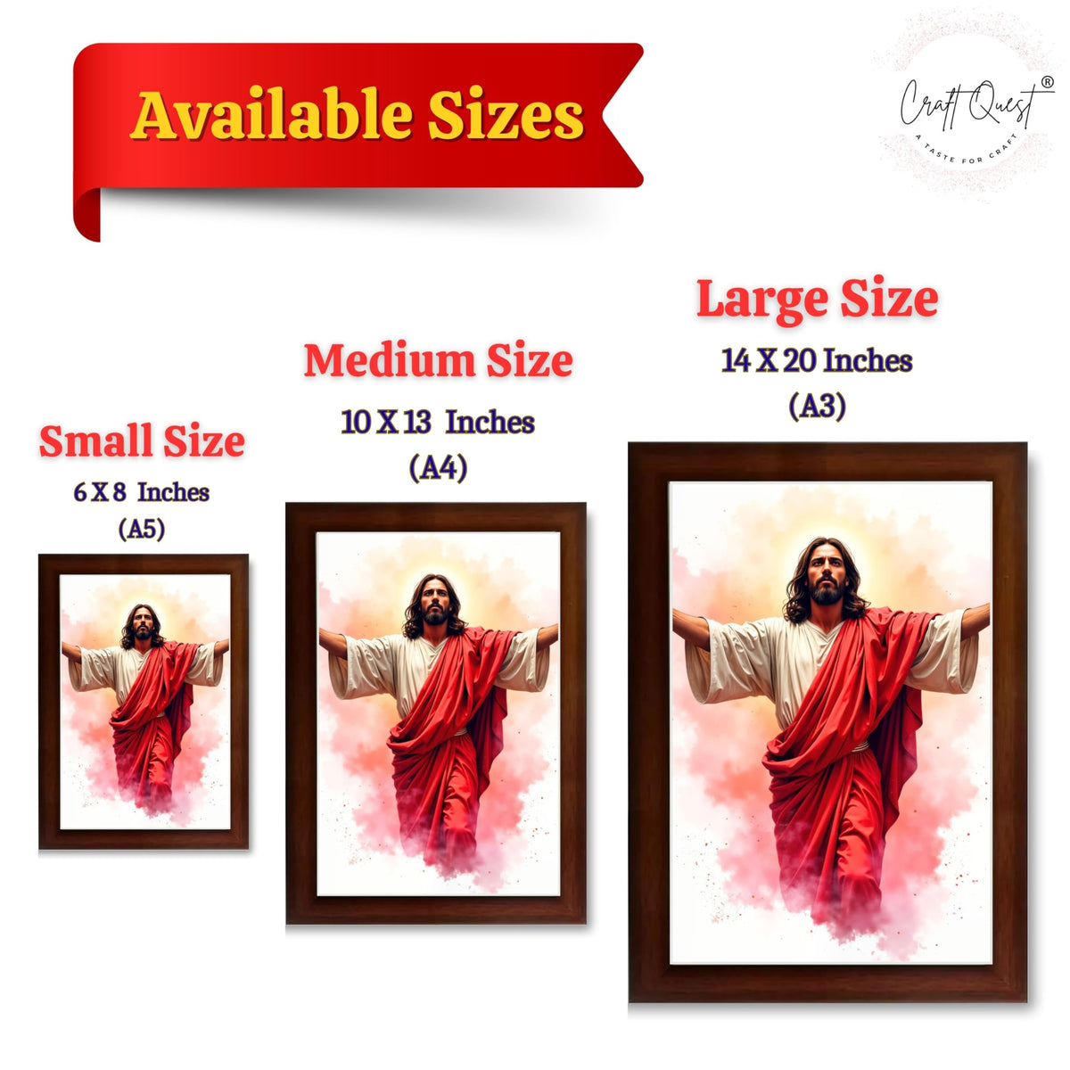 CRAFT QUEST Jesus Christ Photo with Frame, Photo Frame, Jesus Painting, Christian Wall Frames