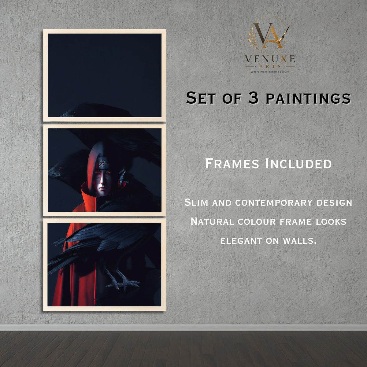 VENUXE ARTS Set Of 3 Anime Characters Wall Framed |Anime Characters Framed Poster for Living Room Bedroom Gaming Room Studio Wall Decor