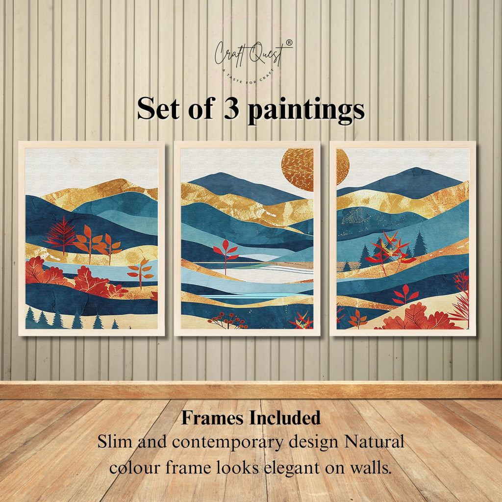 CRAFT QUEST Modern Art Pictures With Mountains & Trees Wall Art | Set of 3 Frames for Home Decoration | Ideal for Living Room, Bedroom & Offices