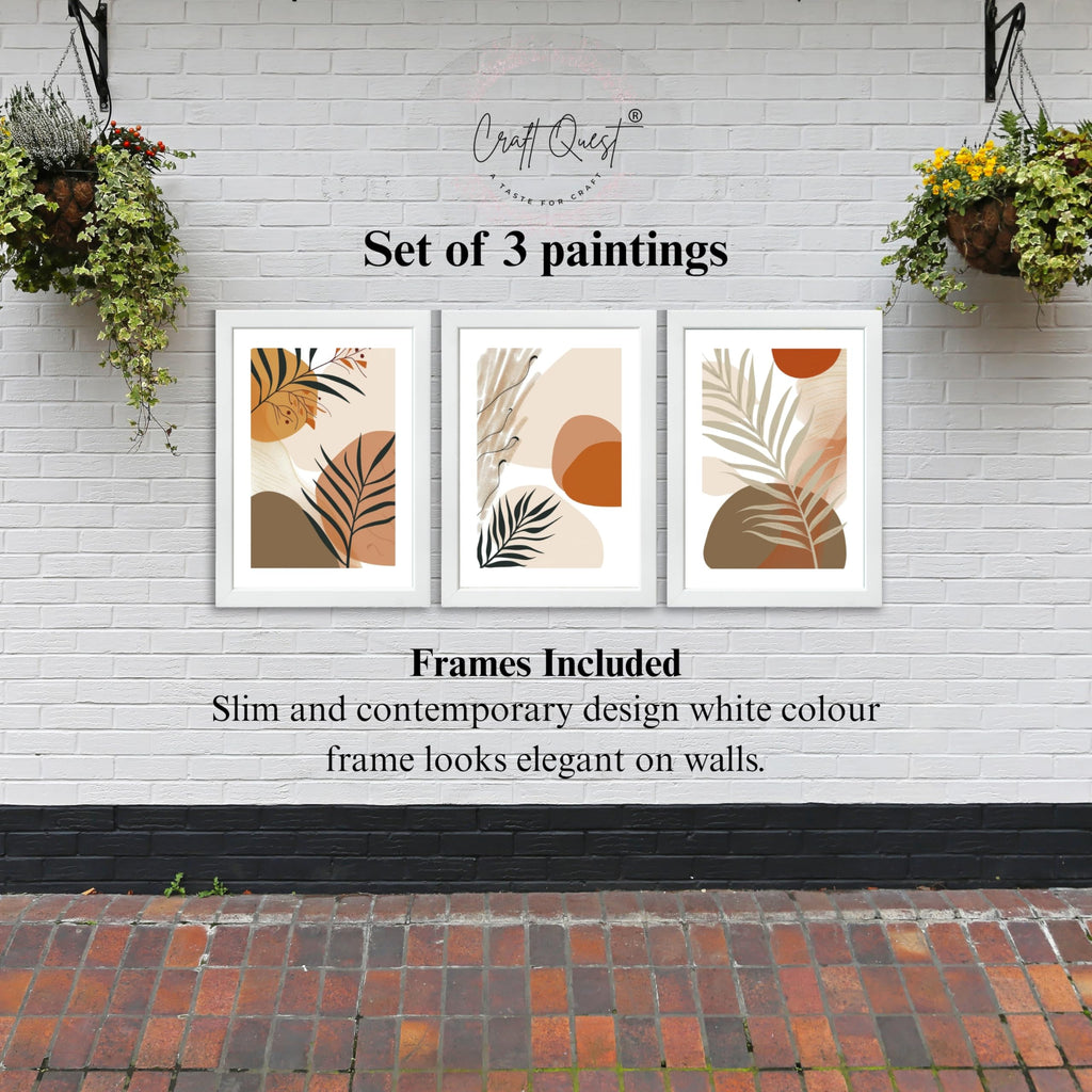 CRAFT QUEST Modern Abstract Featuring Stylized Plants | Set of 3 Frames for Home Decoration | Ideal for Living Room, Bedroom & Offices