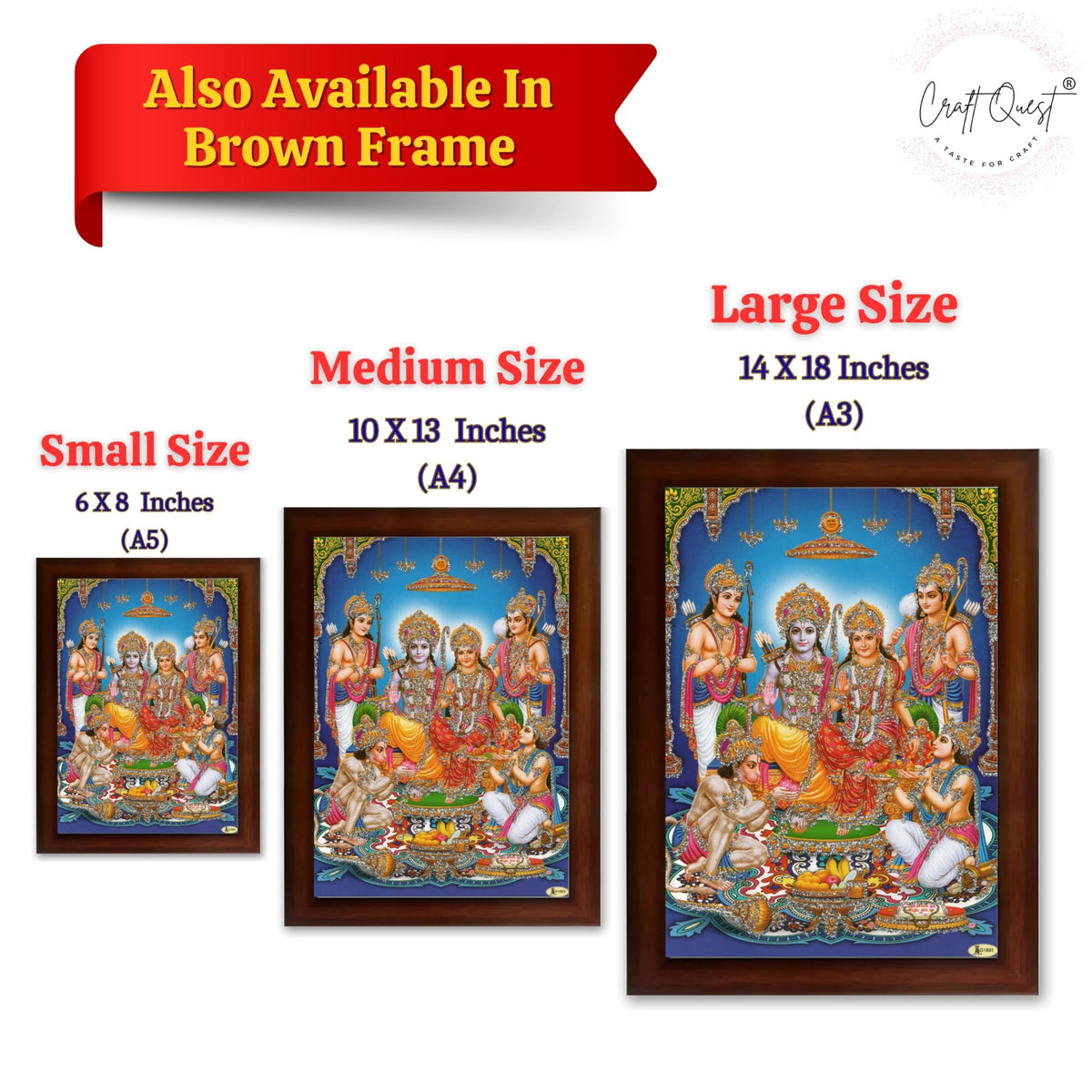 CRAFT QUEST Ram Darbar Lord Shri Ram Ji Sita Mata Parivar Family Wall Painting Framed Home and Pooja Decor