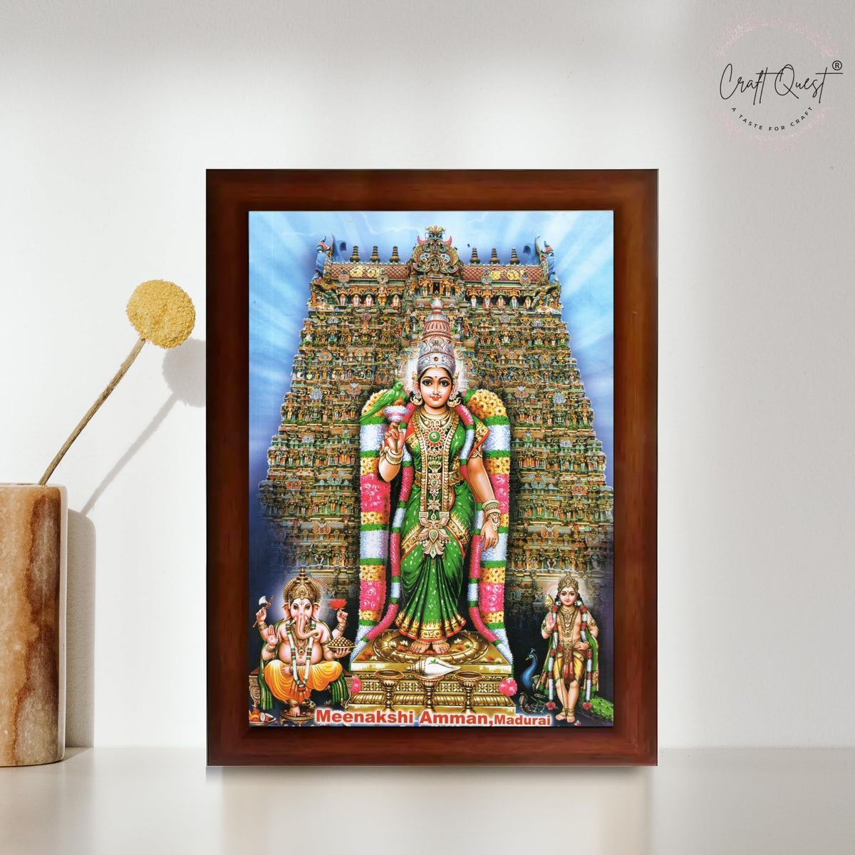 CRAFT QUEST Madurai Meenakshi Amman Madhura Meenatchi Wall Painting Framed Home Decor | South God Picture Frame for Home, Office, Temple & Gifting, Decor