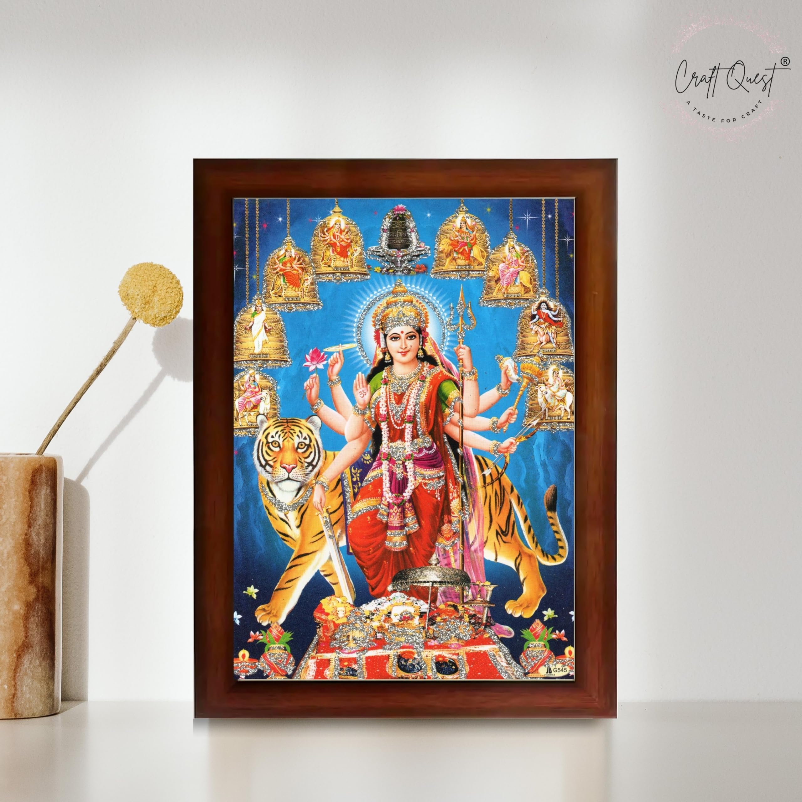 CRAFT QUEST Durga Maa MataJi Goddess Navdurga Durga Wall Painting Framed Home and Pooja Décor Item