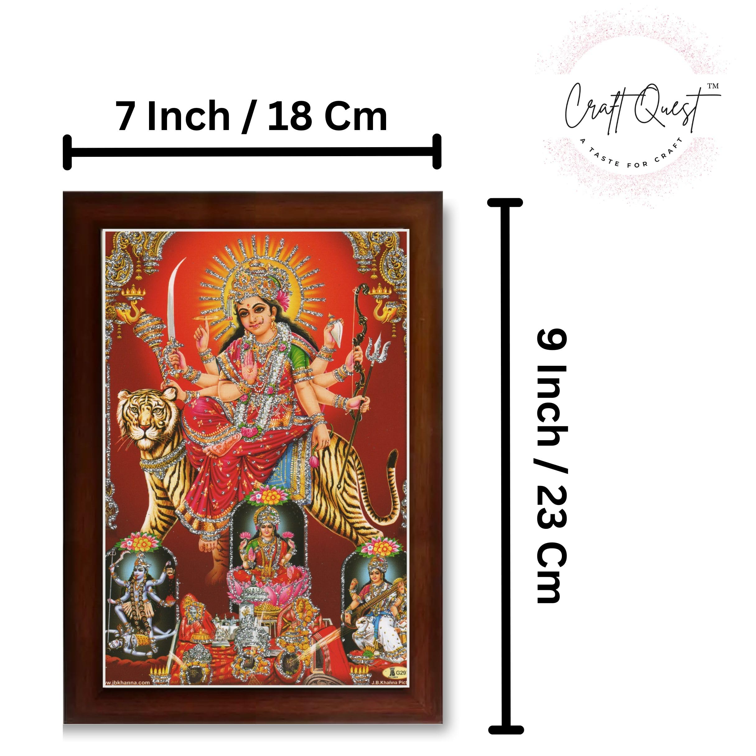 CRAFT QUEST Durga maa photo with BROWN frame, God Religious Framed Painting (Small Size, 8 X 6 Inches) DURGA0608-207B