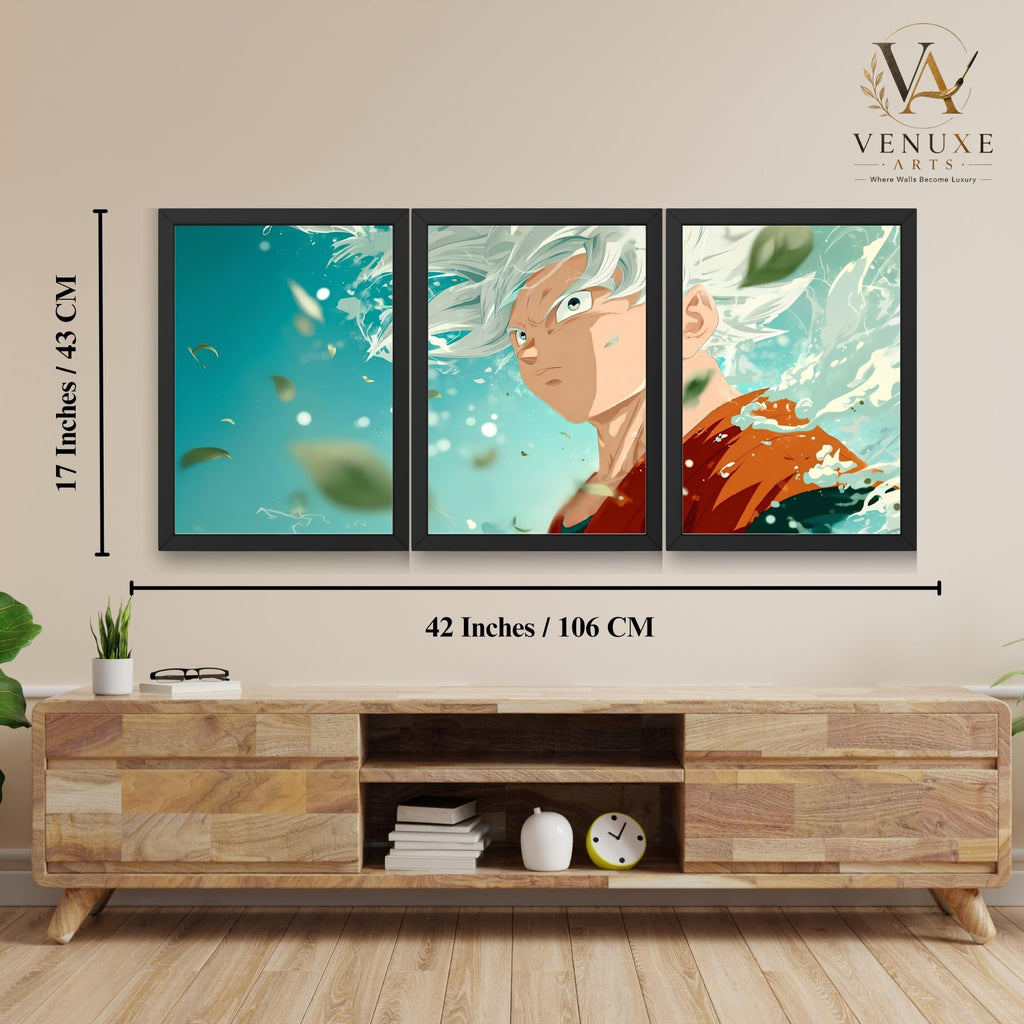 VENUXE ARTS Set Of 3 Anime Characters Wall Framed |Anime Characters Framed Poster for Living Room Bedroom Gaming Room Studio Wall Decor