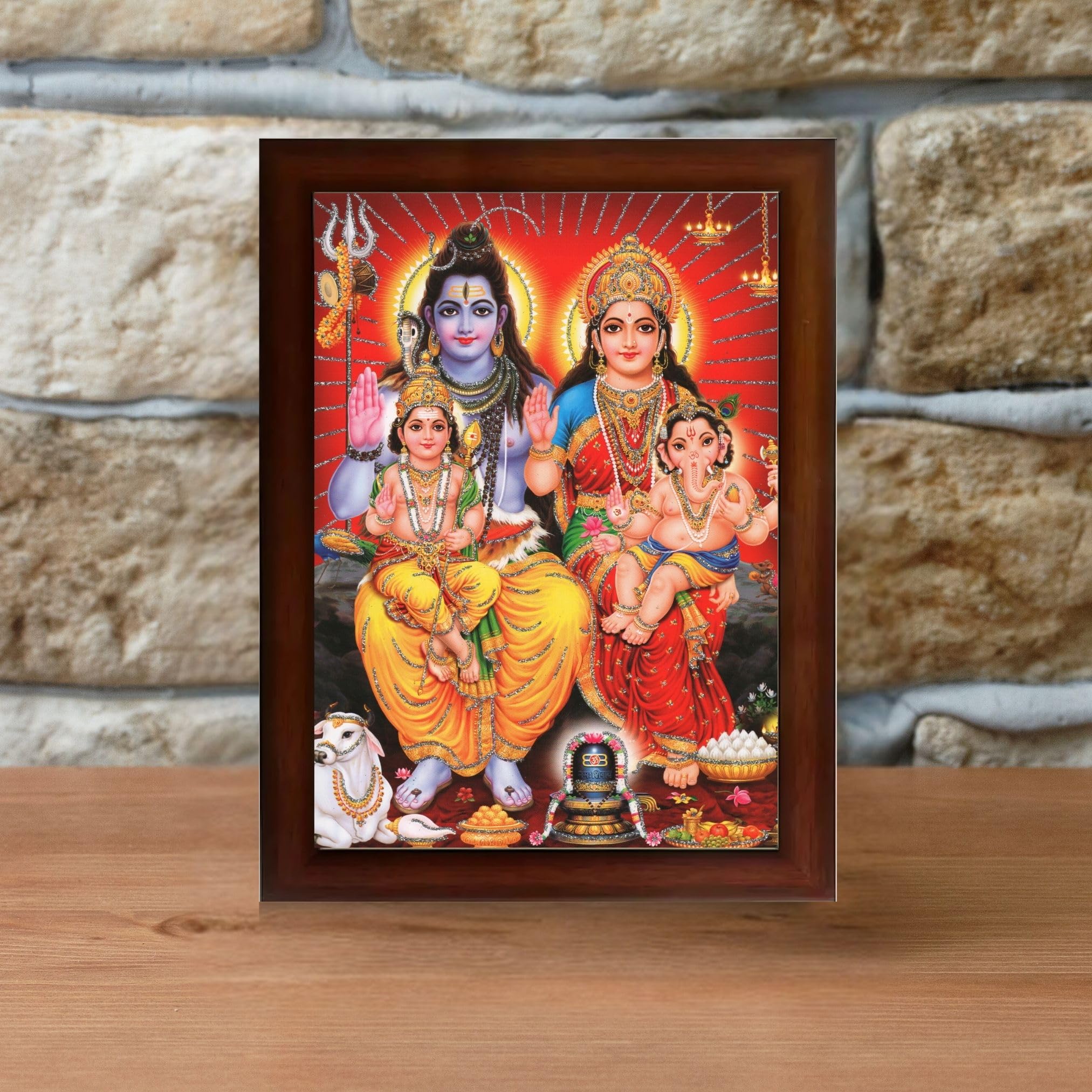 CRAFT QUEST Shiv Parivar Religious Wood Photo Frame with Acrylic glass