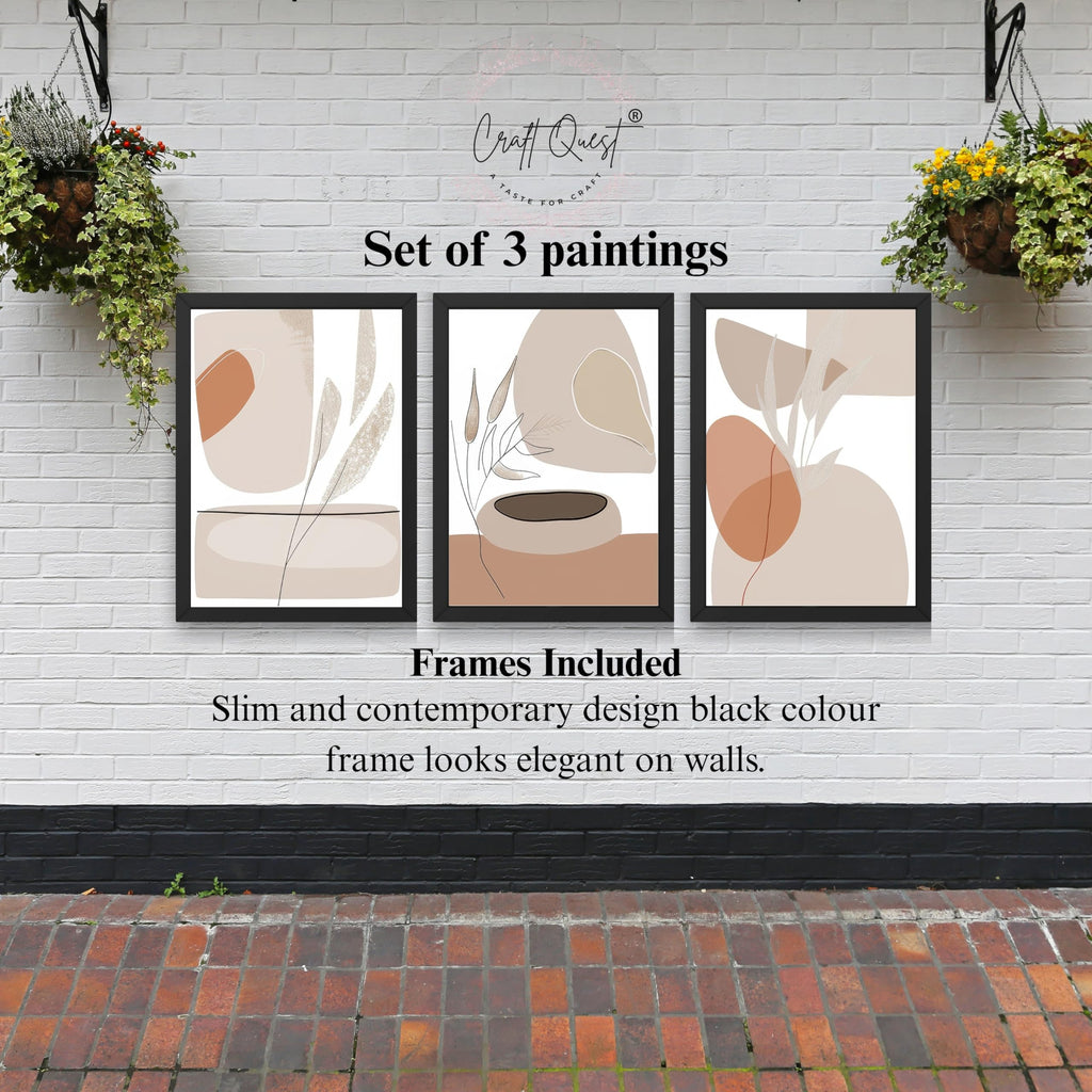CRAFT QUEST Modern Art White Wall Abstract Wall Art | Set of 3 Frames for Home Decoration | Ideal for Living Room, Bedroom & Offices