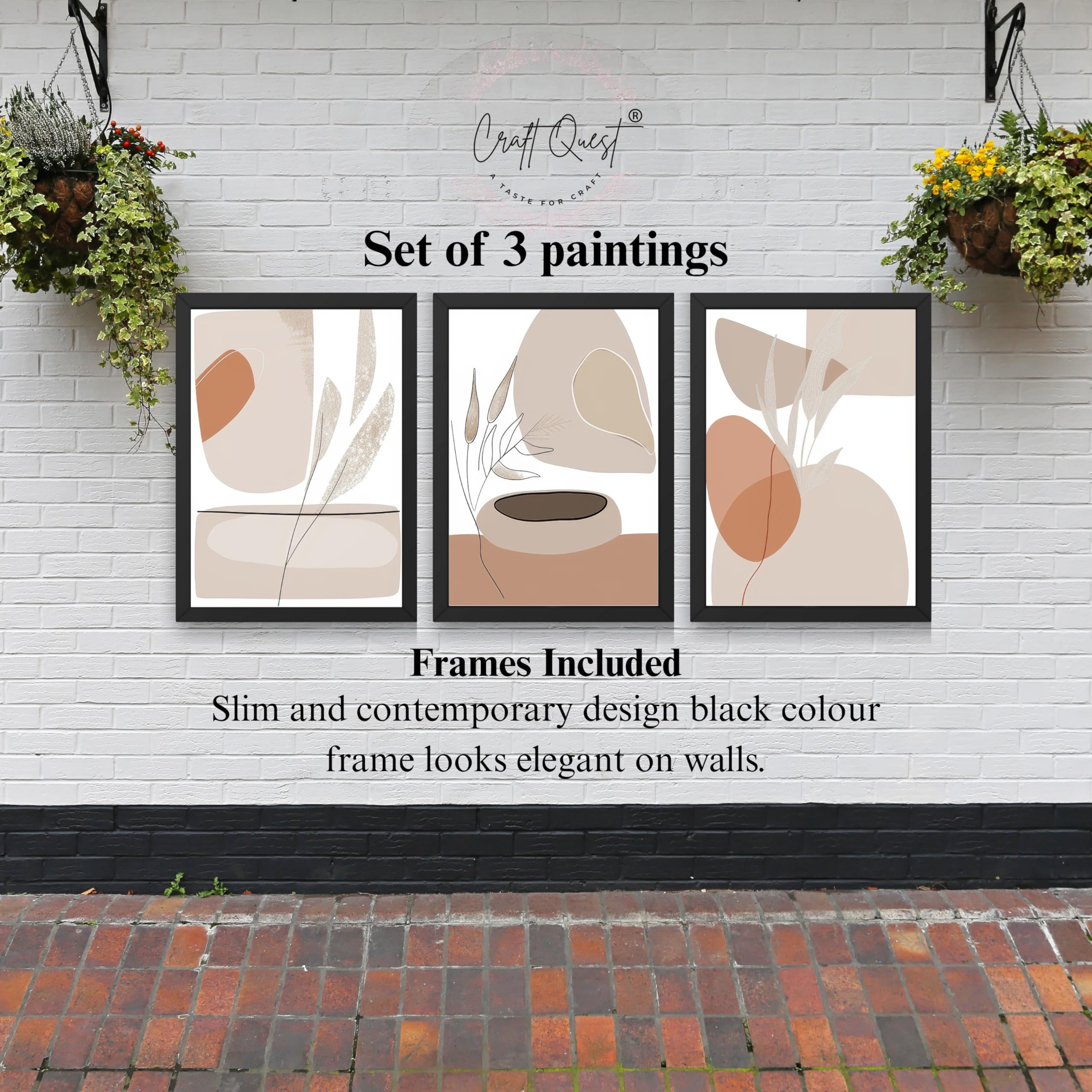CRAFT QUEST Modern Art White Wall Abstract Wall Art | Set of 3 Frames for Home Decoration | Ideal for Living Room, Bedroom & Offices