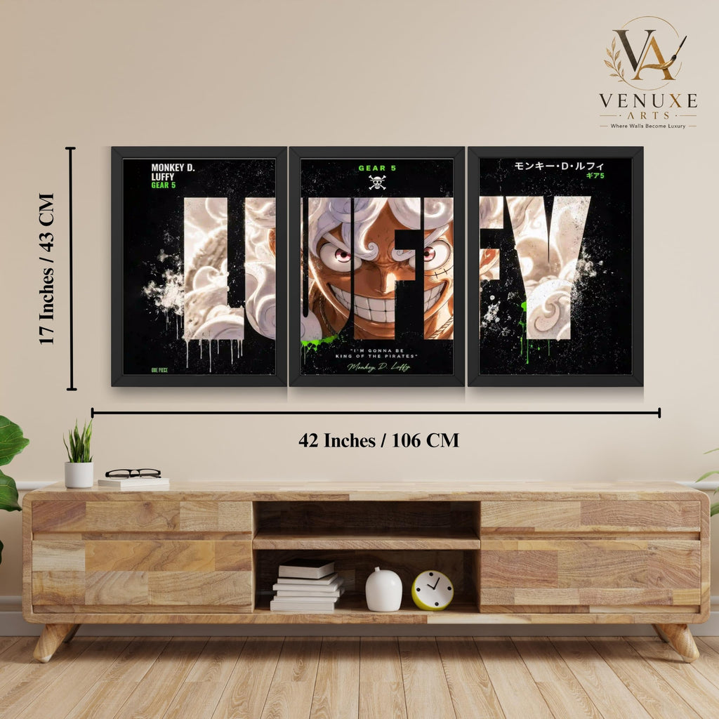 VENUXE ARTS Set Of 3 Anime Characters Wall Framed |Anime Characters Framed Poster for Living Room Bedroom Gaming Room Studio Wall Decor