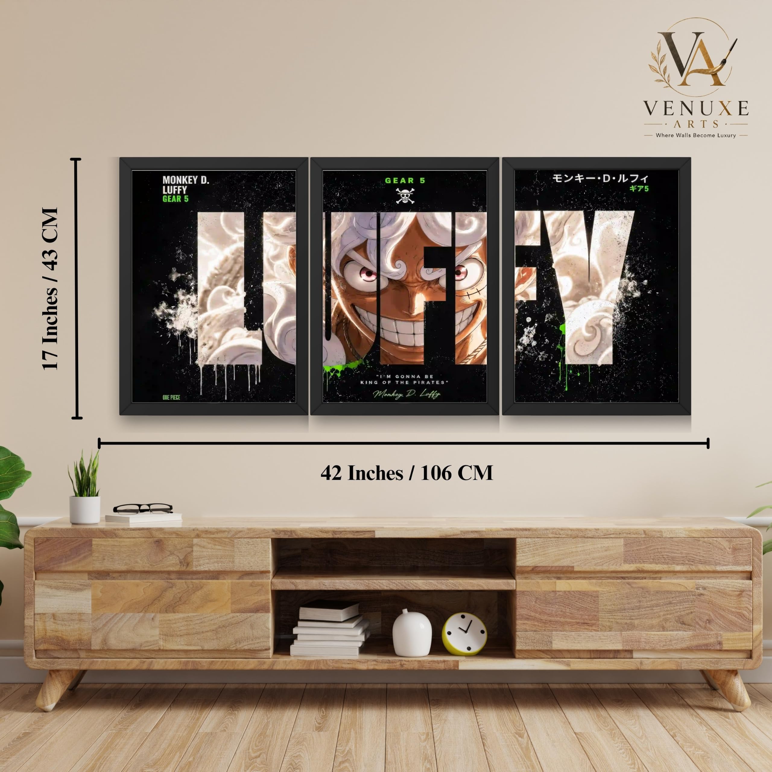VENUXE ARTS Set Of 3 Anime Characters Wall Framed |Anime Characters Framed Poster for Living Room Bedroom Gaming Room Studio Wall Decor