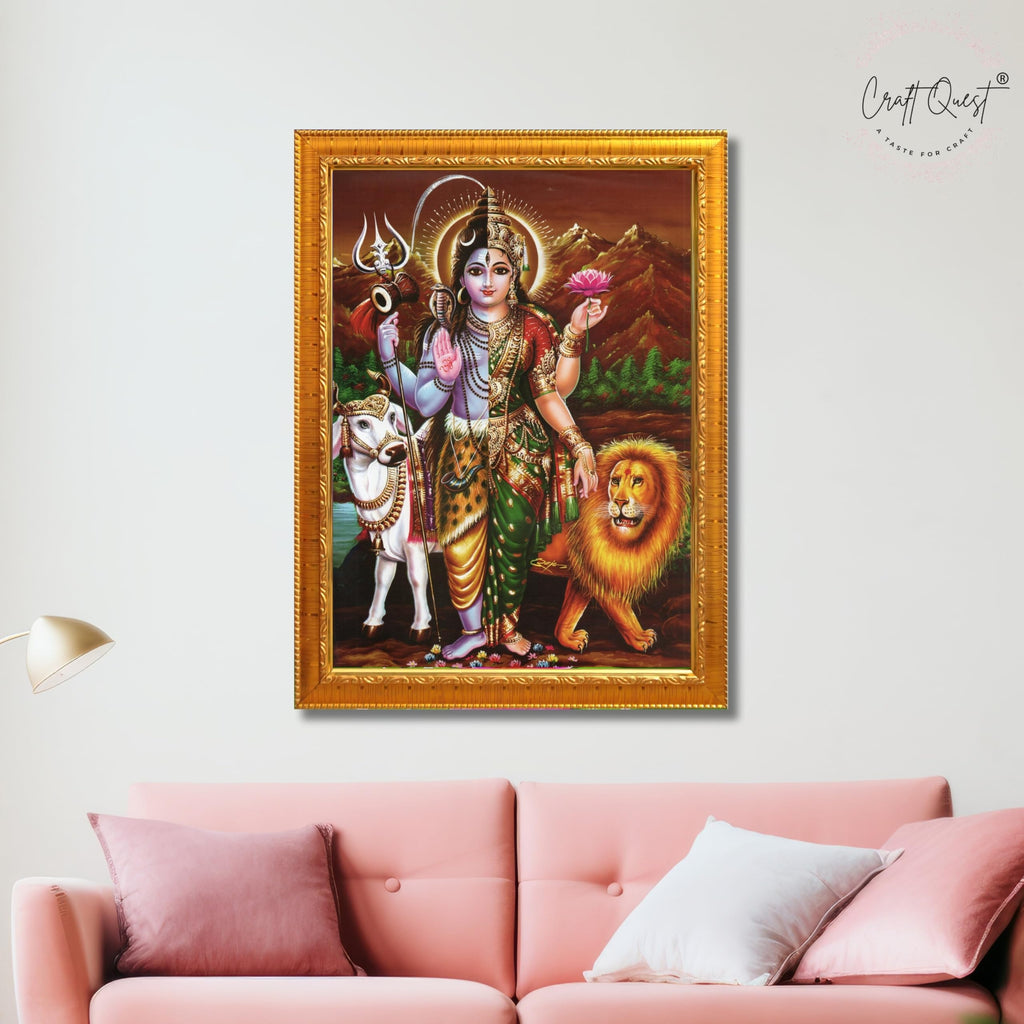 CRAFT QUEST Ardhanarishvara Arthanareeswara Shiv Parvati Photo Frame | Hindu God Spiritual Framed | Ideal for Home, Office, Temple & Puja Room, Wall Decor