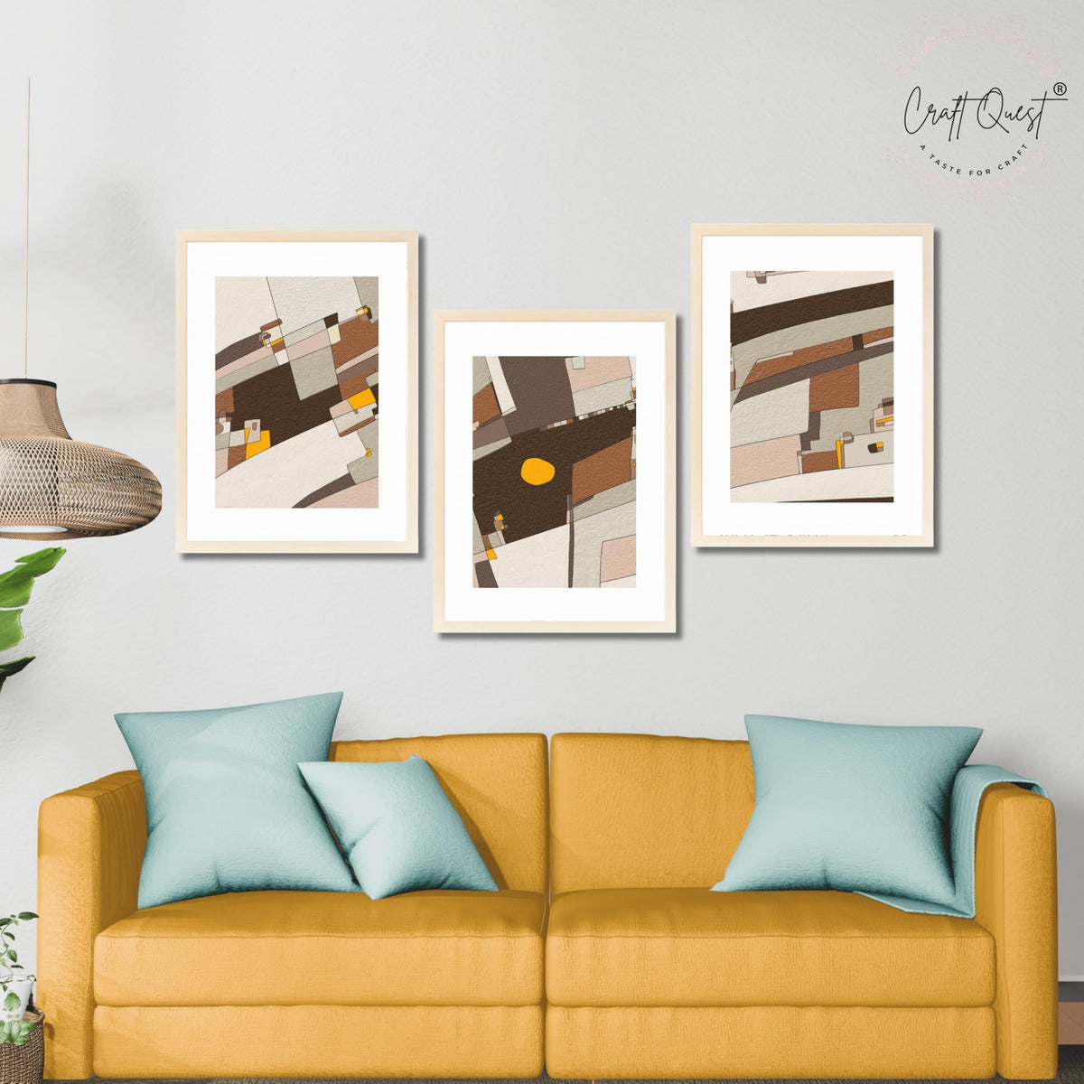 CRAFT QUEST Abstract Handdrawn Black Lines Contemporary Wall Decor | Set of 3 Frames for Home Decoration | Ideal for Living Room, Bedroom & Offices