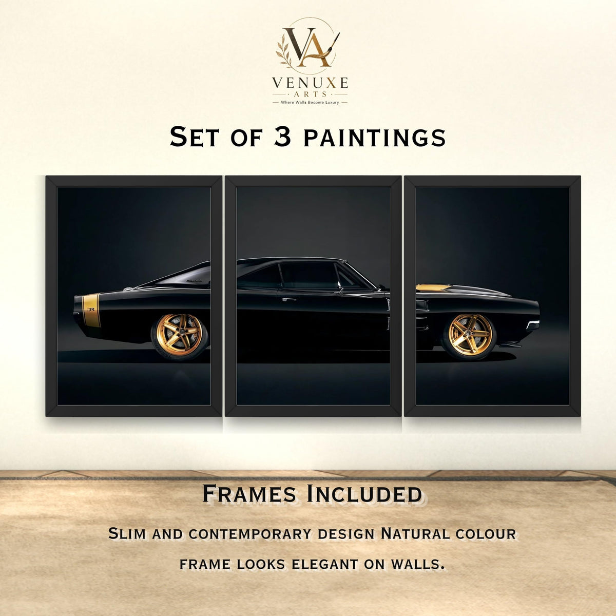 VENUXE ARTS Set Of 3 Big Sports Cars Framed Posters Gift Items for Boys Room Wall Decoration Bedroom Living Room Office Studio Décor | Car Poster Frame for Wall Décor