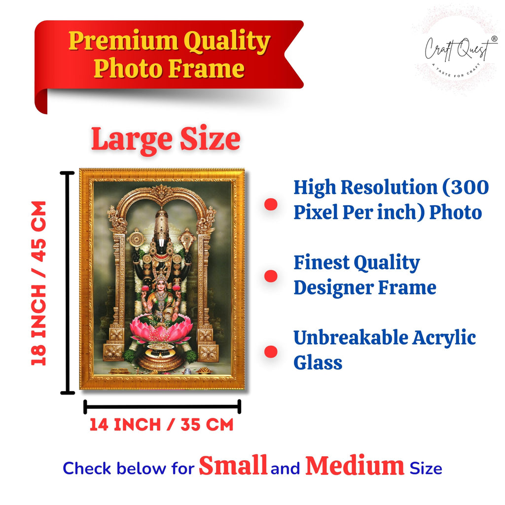 CRAFT QUEST Balaji Venkateshwara Tirupati Balaji Lakshmi venkateshwer Swamy Wall Photo Frame For Home, Temple, Pooja, Wall Décor Item