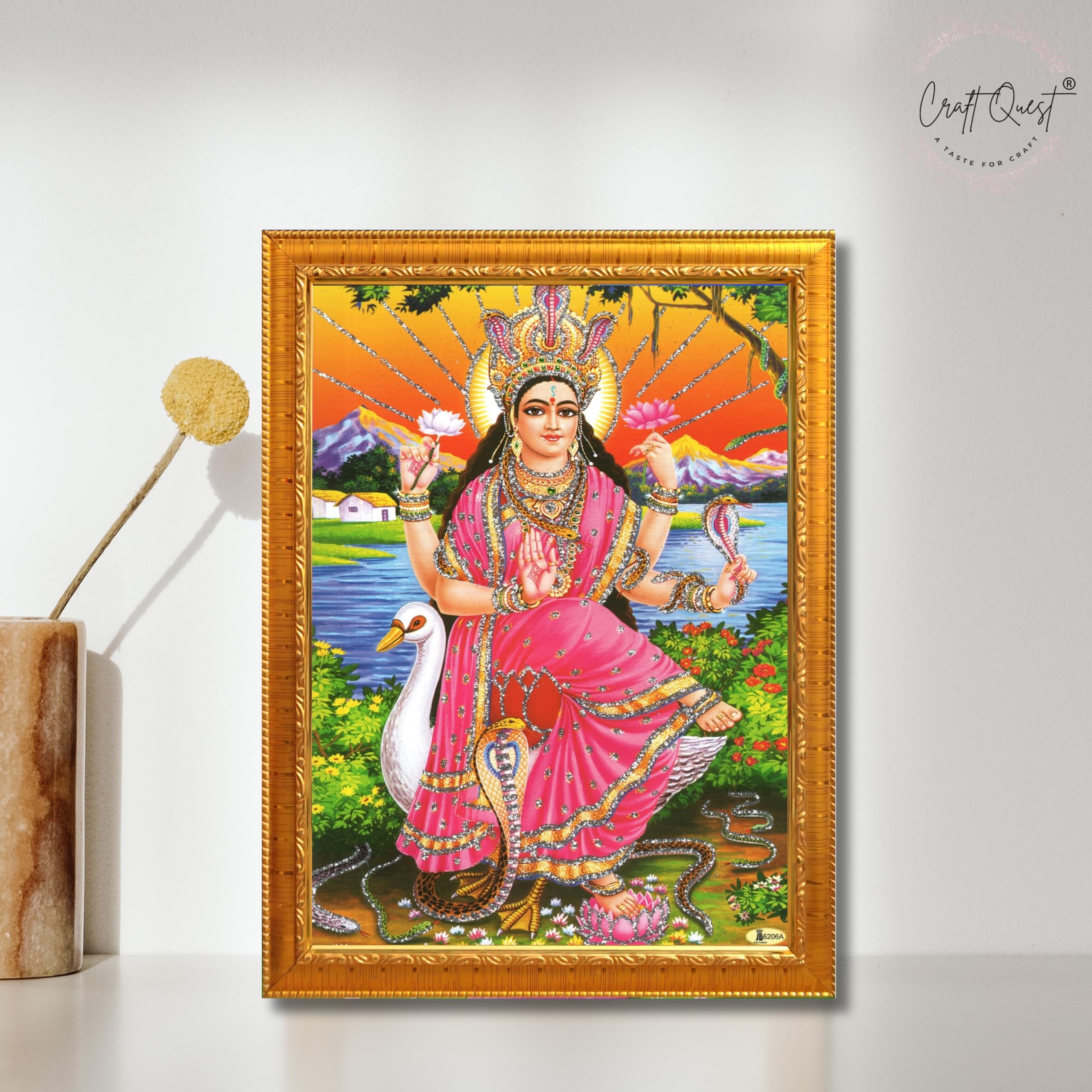 CRAFT QUEST Maa Mansa/Maa Mansani/Maa Nag Devi Photo Frame Wall Painting Home Decor wooden framed