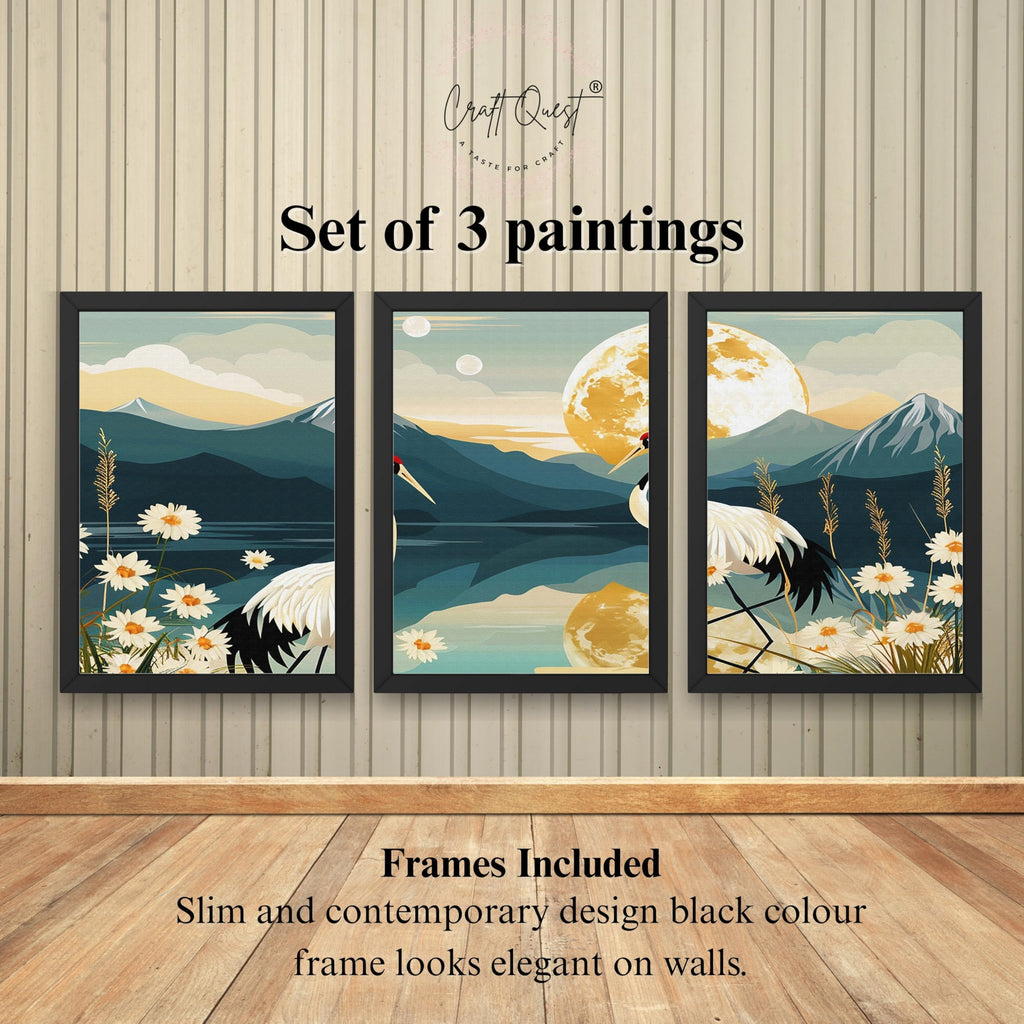 CRAFT QUEST Modern Of Lake & Mountains Wall Art | Set of 3 Frames for Home Decoration | Ideal for Living Room, Bedroom & Offices