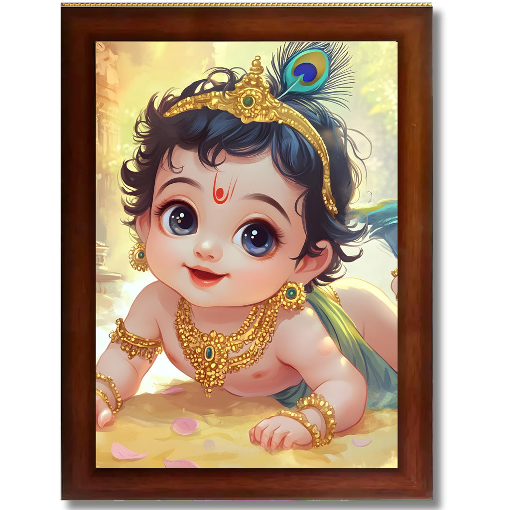 CRAFT QUEST Shri Bal Gopal Painting | Baby Krishna Photo Frame | Walls, Home, Living Room and Home Décor