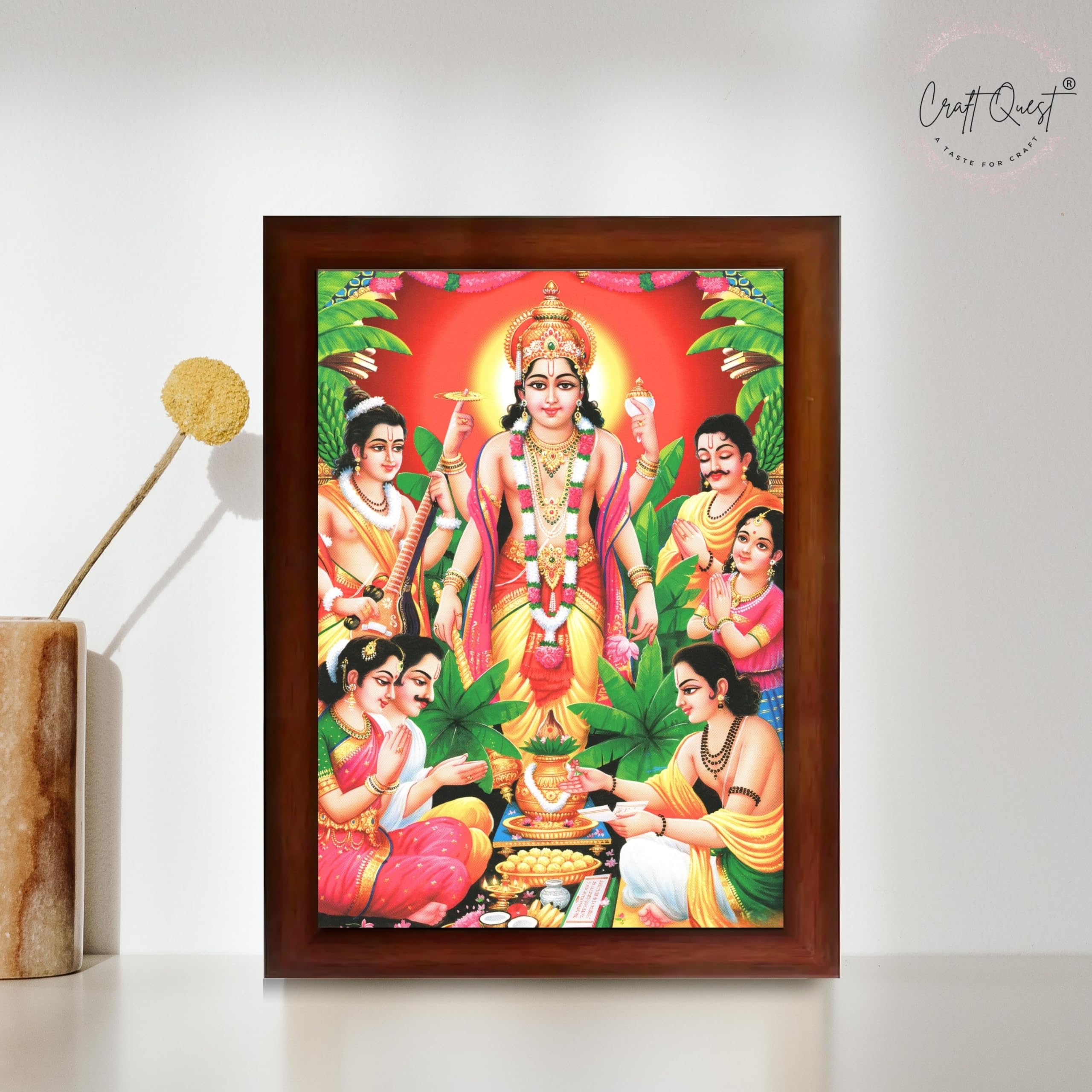CRAFT QUEST Satyanarayana Swamy Hindu God Satyanarayan Photo Frame | Religious Photo Frame | Ideal for Home, Office, Temple & Puja Room, Wall Decor