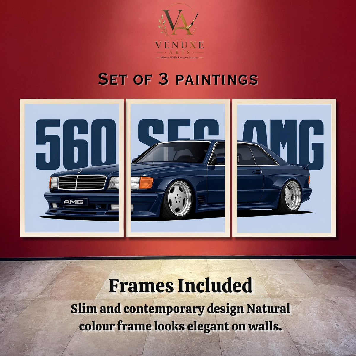 VENUXE ARTS Set Of 3 Big Sports Cars Framed Posters Gift Items for Boys Room Wall Decoration Bedroom Living Room Office Studio Décor | Car Poster Frame for Wall Décor