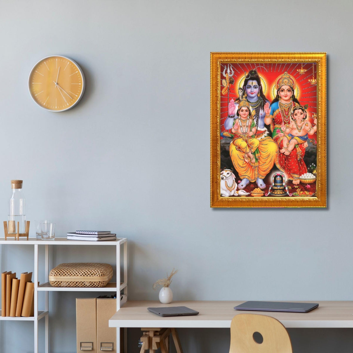 CRAFT QUEST Shiv Parivar Religious Wood Photo Frame with Acrylic glass
