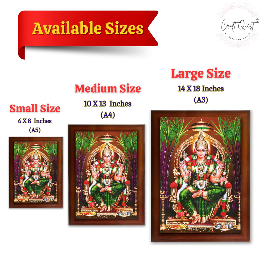 CRAFT QUEST Lalitha Devi for Pooja Tripura Sundari Mata Wall Painting Photo Framed | South God Picture Frame for Home, Office, Temple & Gifting, Decor