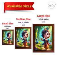 CRAFT QUEST Cute Little Krishna Frame | Bal Gopal HD Painting | Home Temple, Office Desk, Wall Décor Item