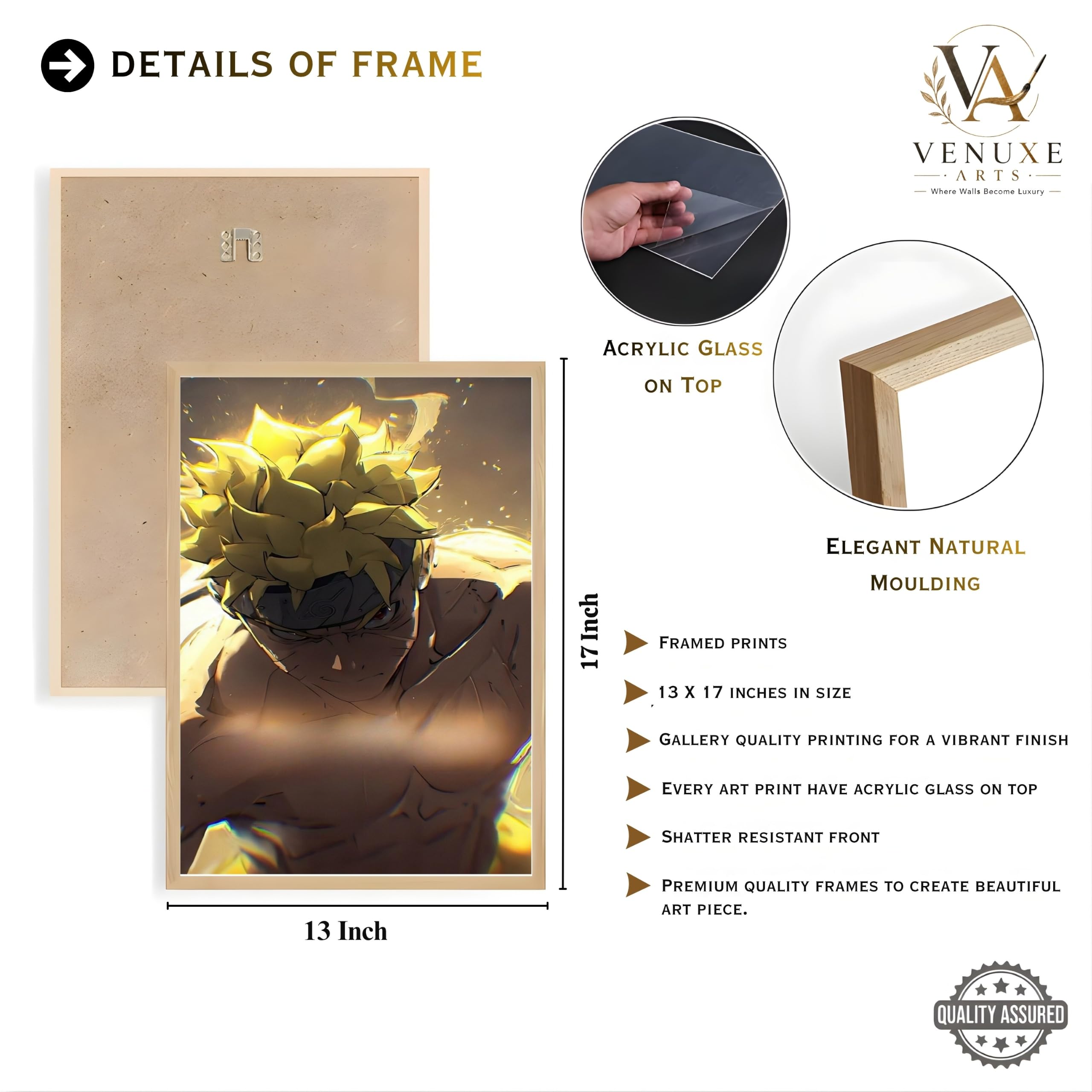 VENUXE ARTS Set Of 3 Anime Characters Wall Framed |Anime Characters Framed Poster for Living Room Bedroom Gaming Room Studio Wall Decor