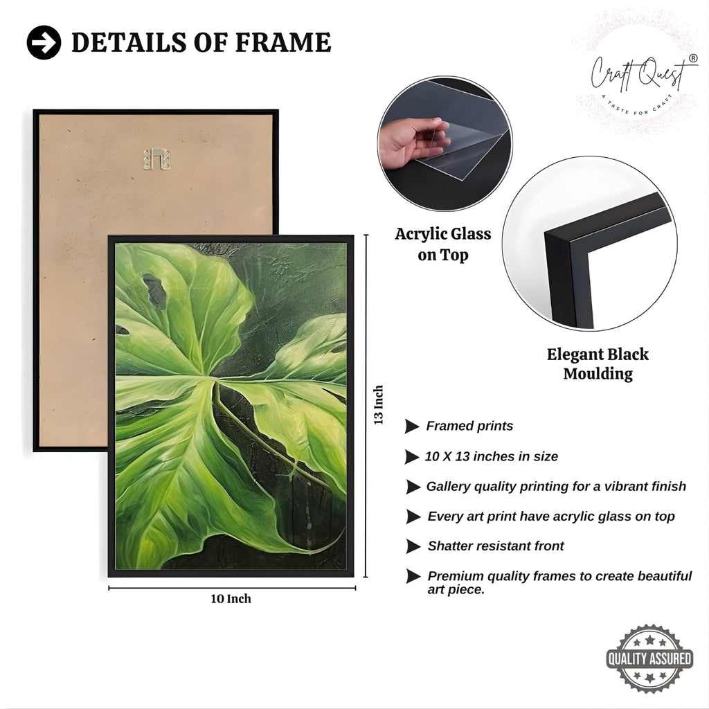 CRAFT QUEST Nature Inspired Painting Of Plant With Green Leaves Wall Art | Set of 3 Frames for Home Decoration | Ideal for Living Room, Bedroom & Offices