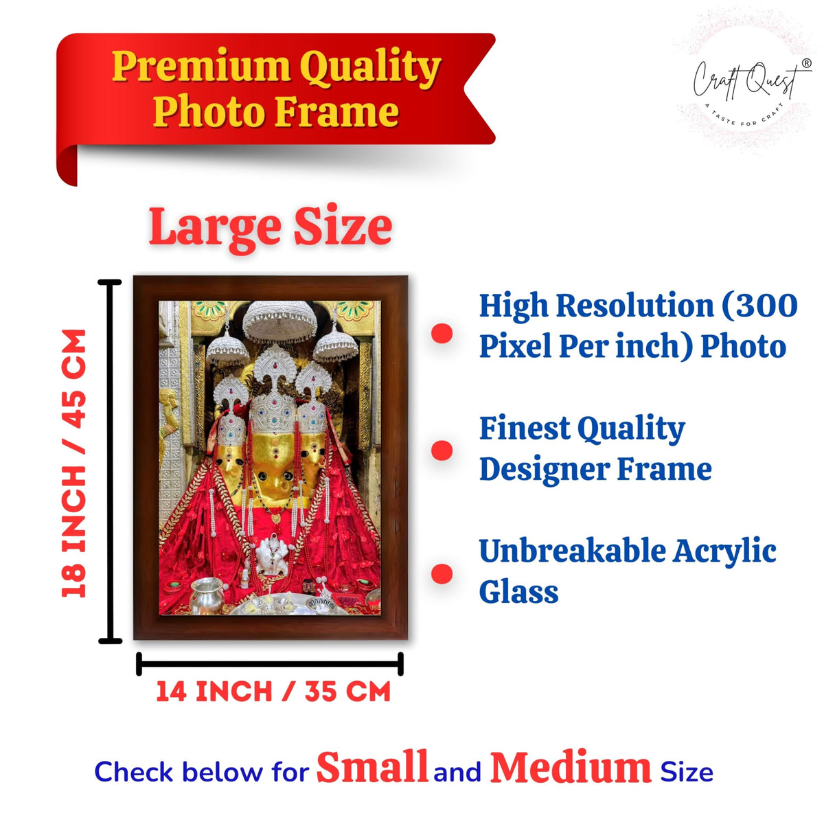 CRAFT QUEST Baglamuklhi maa/mata wodden Religious Photo Frame for Home, Office